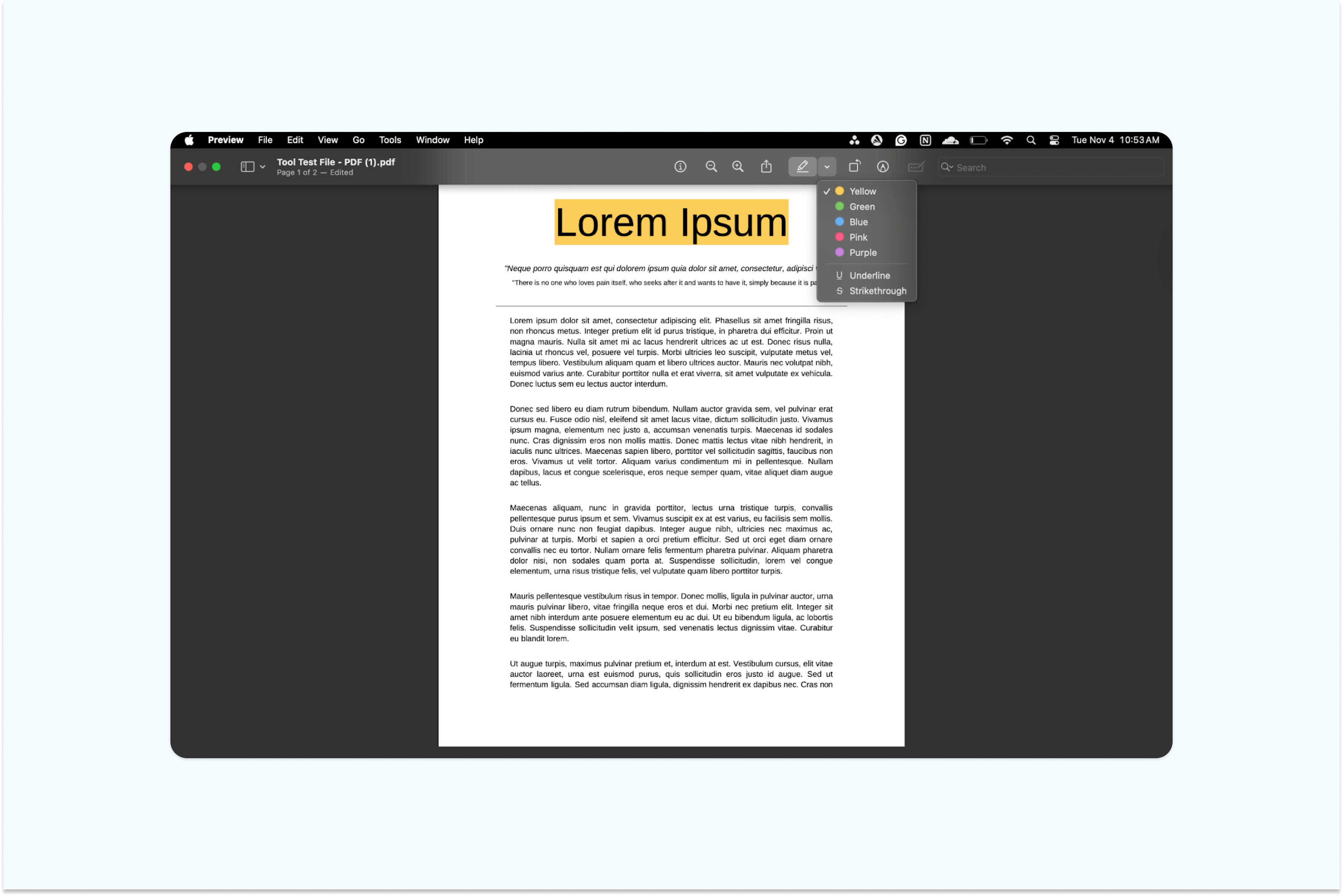 Texto de PDF sendo destacado no Preview