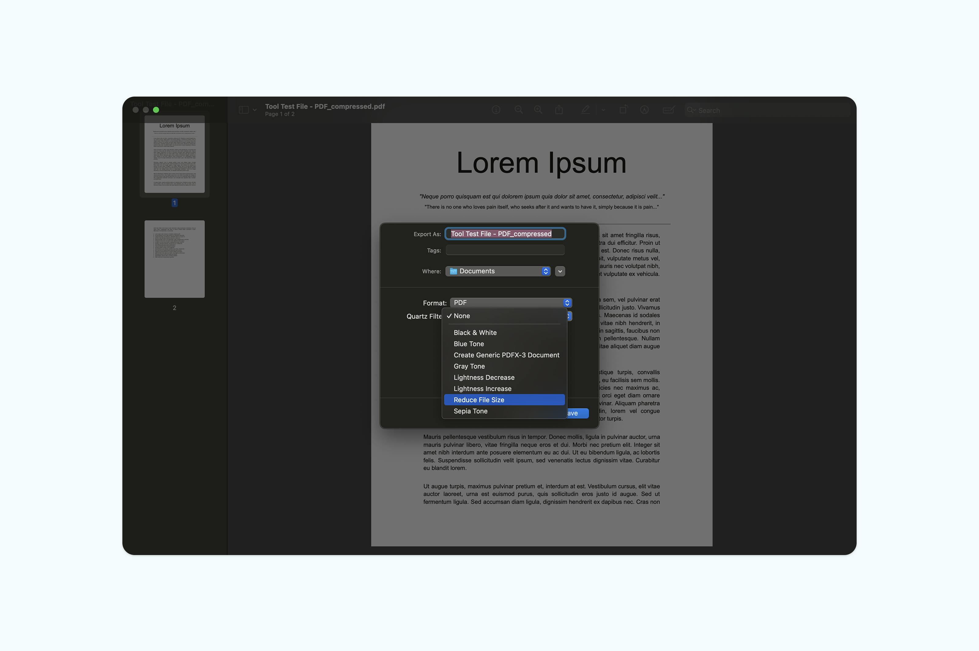 Reducing PDF size on a Mac