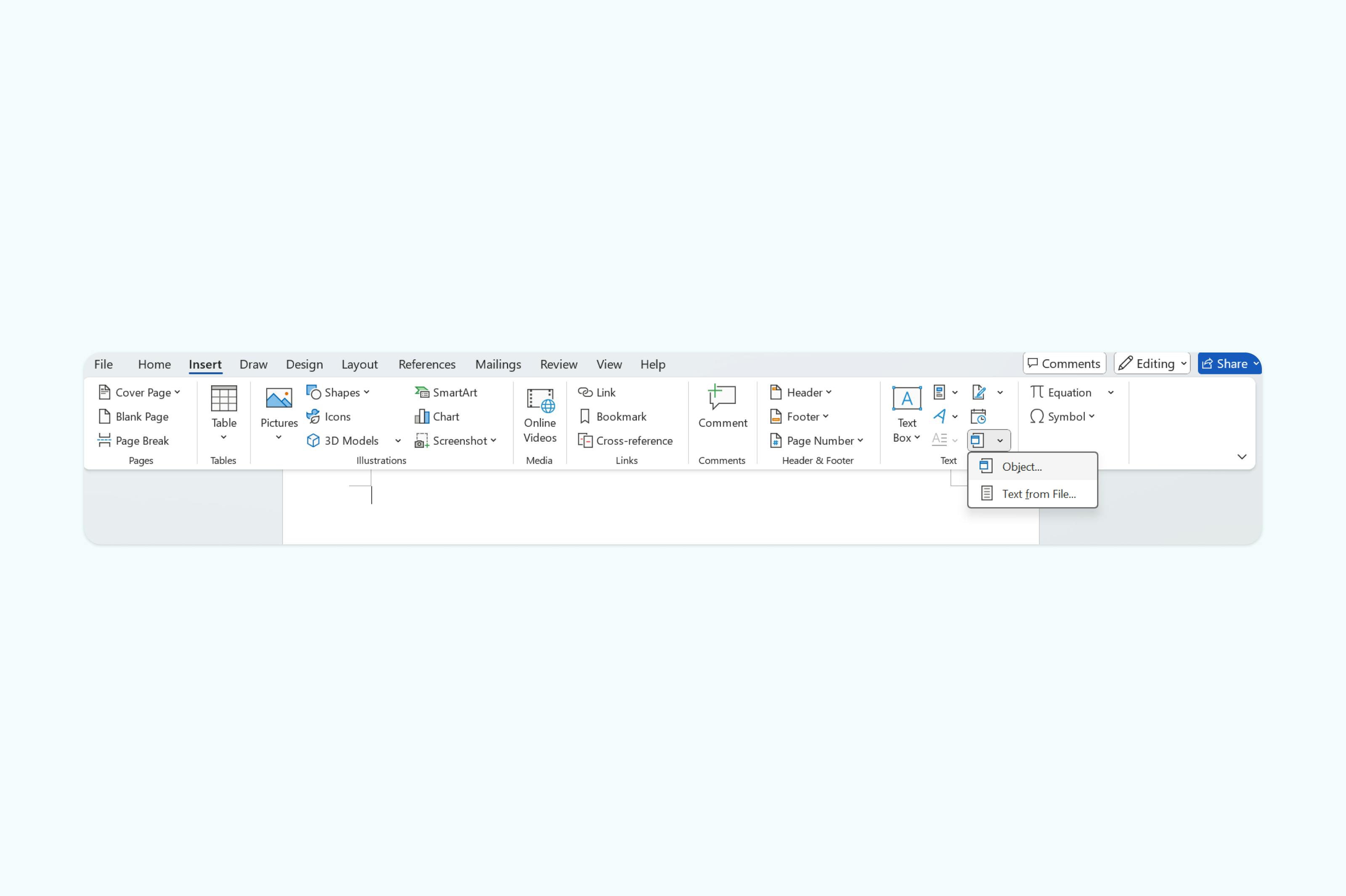 Cliquer sur « Texte d’un fichier » dans Microsoft Word