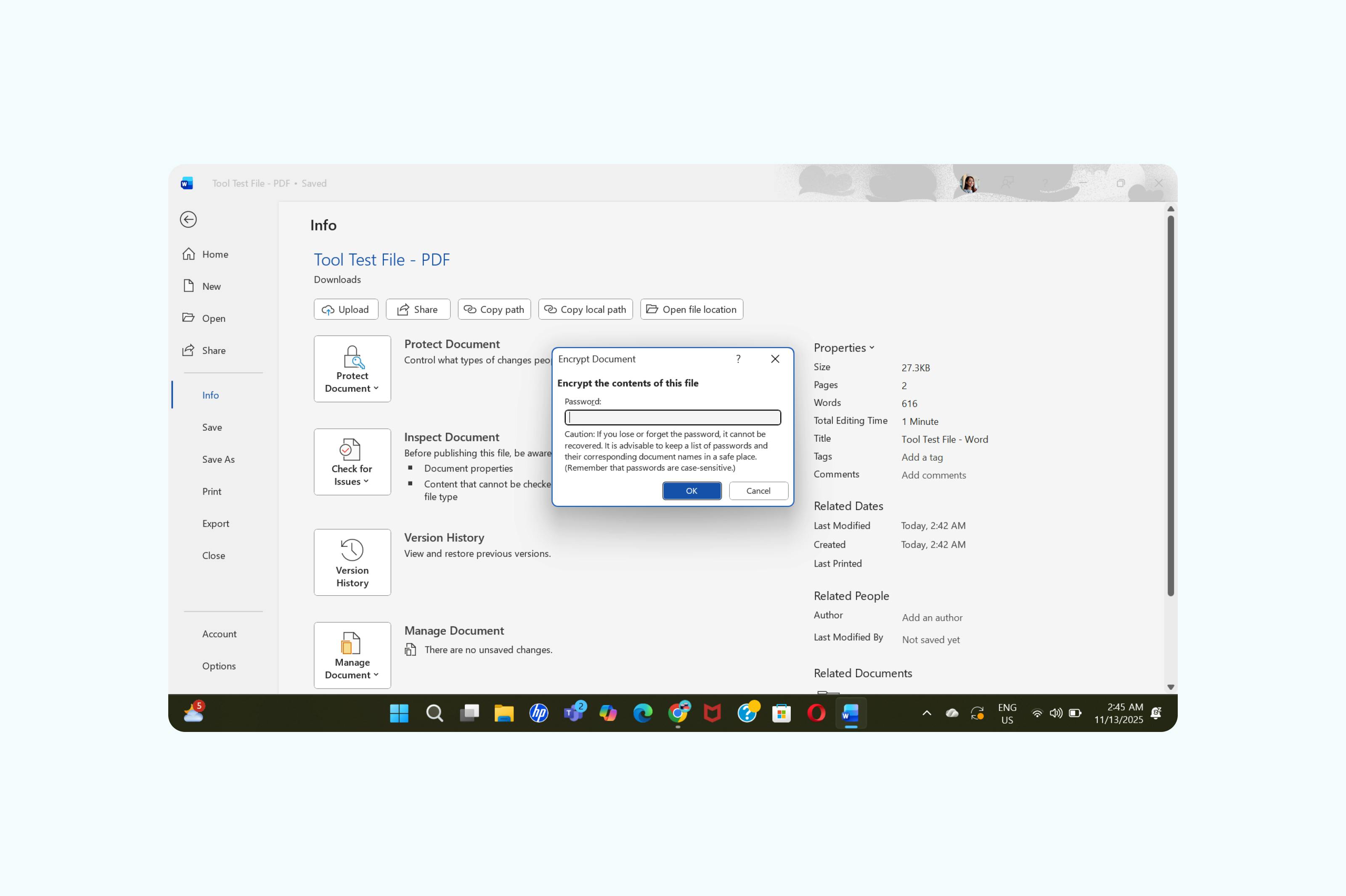 Password-protecting a PDF with Microsoft Word