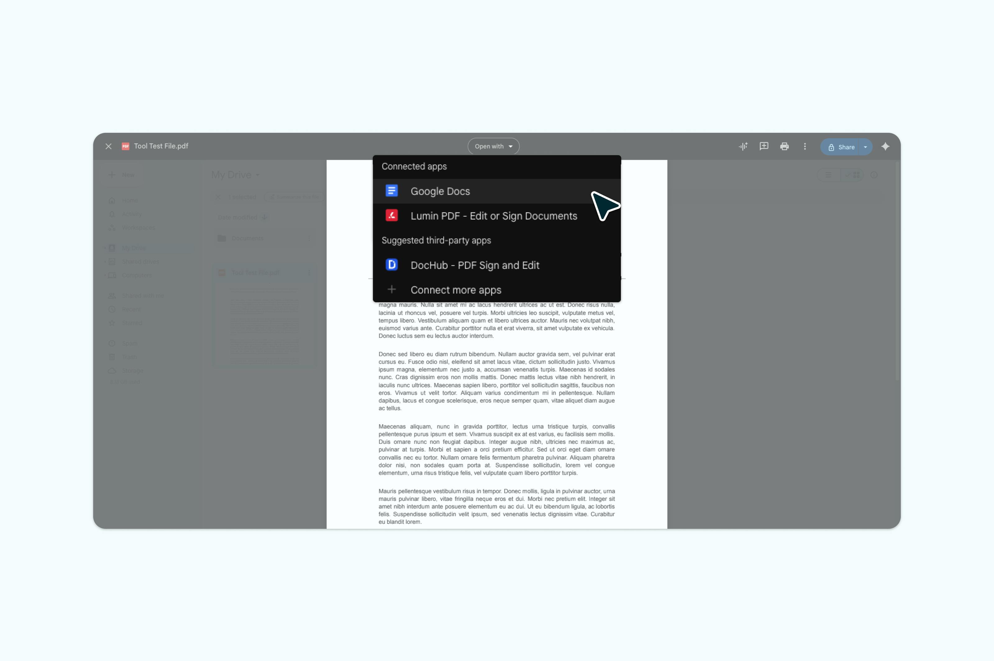 Sélectionner Google Docs pour modifier un PDF
