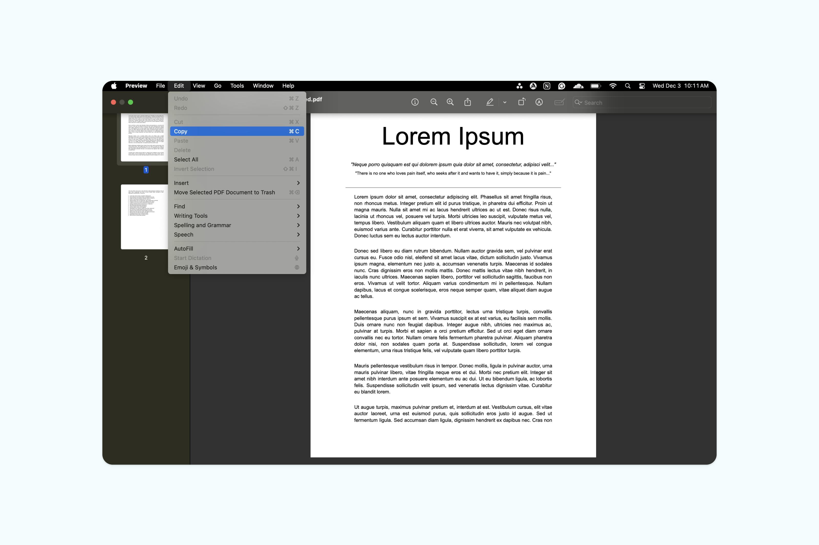 Copying a PDF to extract in Preview