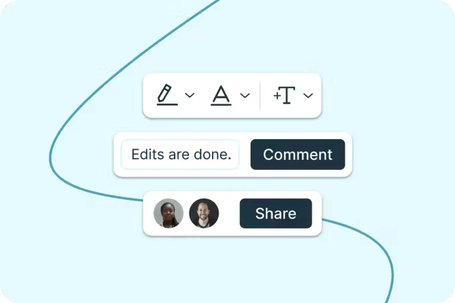 Tool bar, comments and sharing function