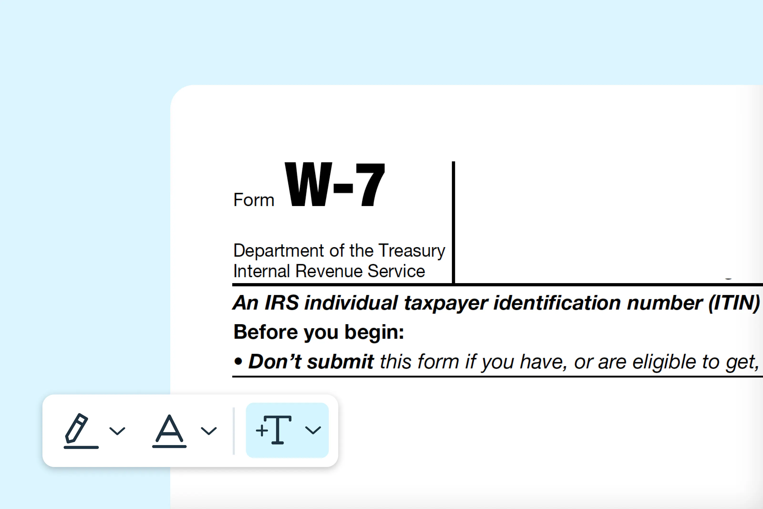 Filling out the W-7 form online