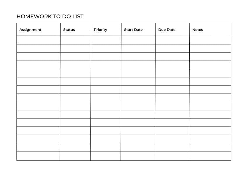 homework checklist template word