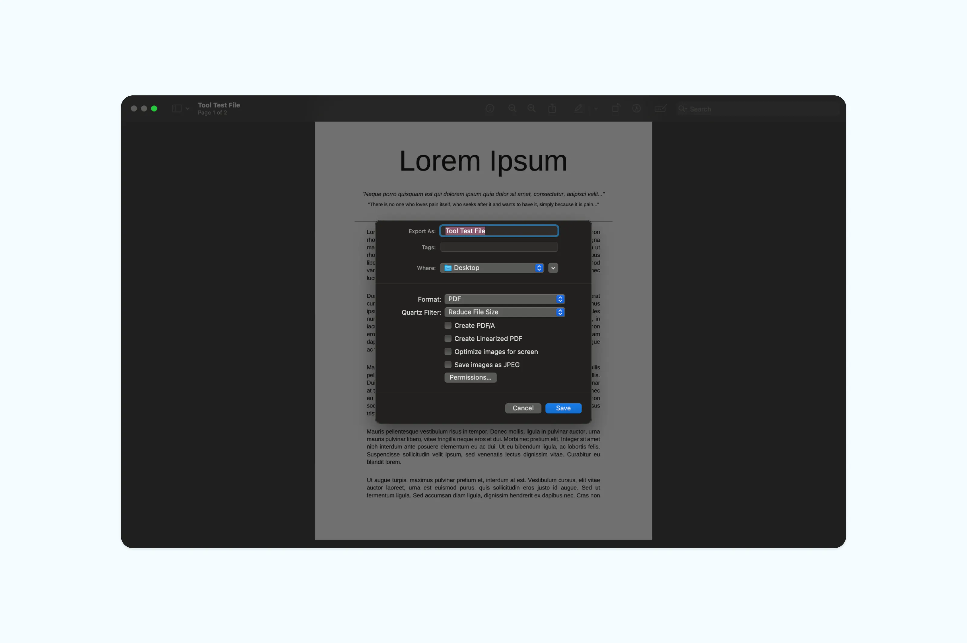 Reduzindo o tamanho de um PDF no Mac usando o filtro Quartz do app Visualizador
