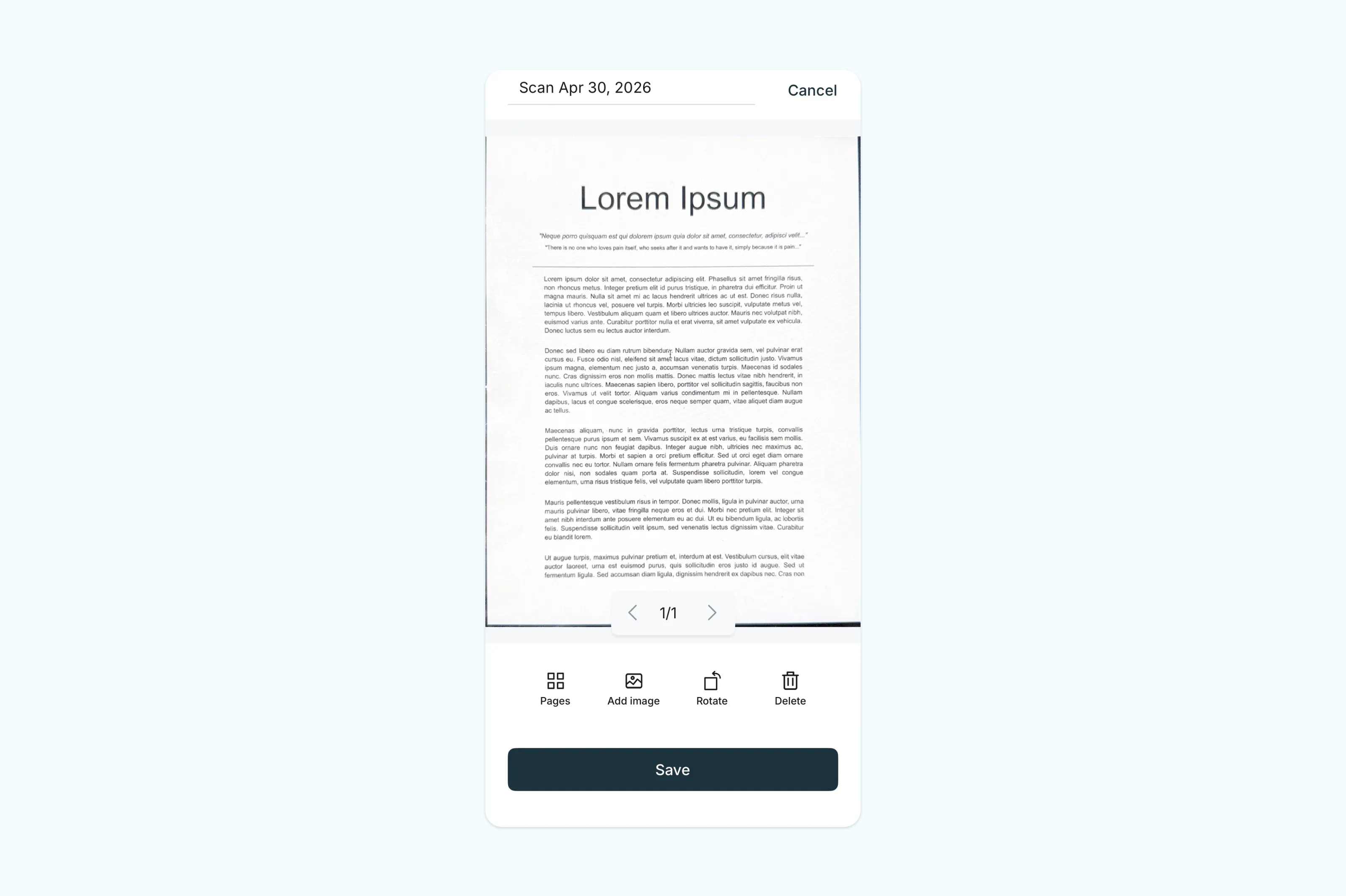 Scanning a paper document to PDF using Lumin mobile app