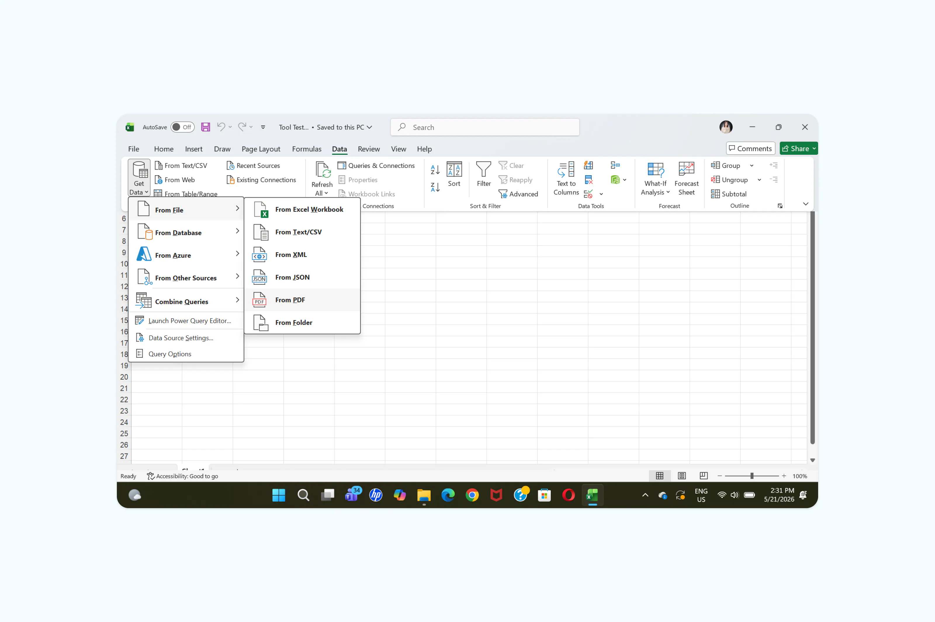 Importing PDF data into Microsoft Excel