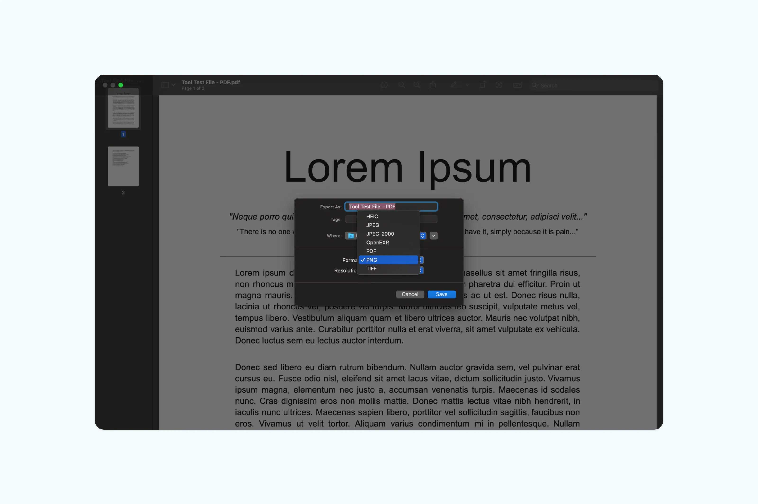 Exporting a PDF as a PNG image using Preview on Mac