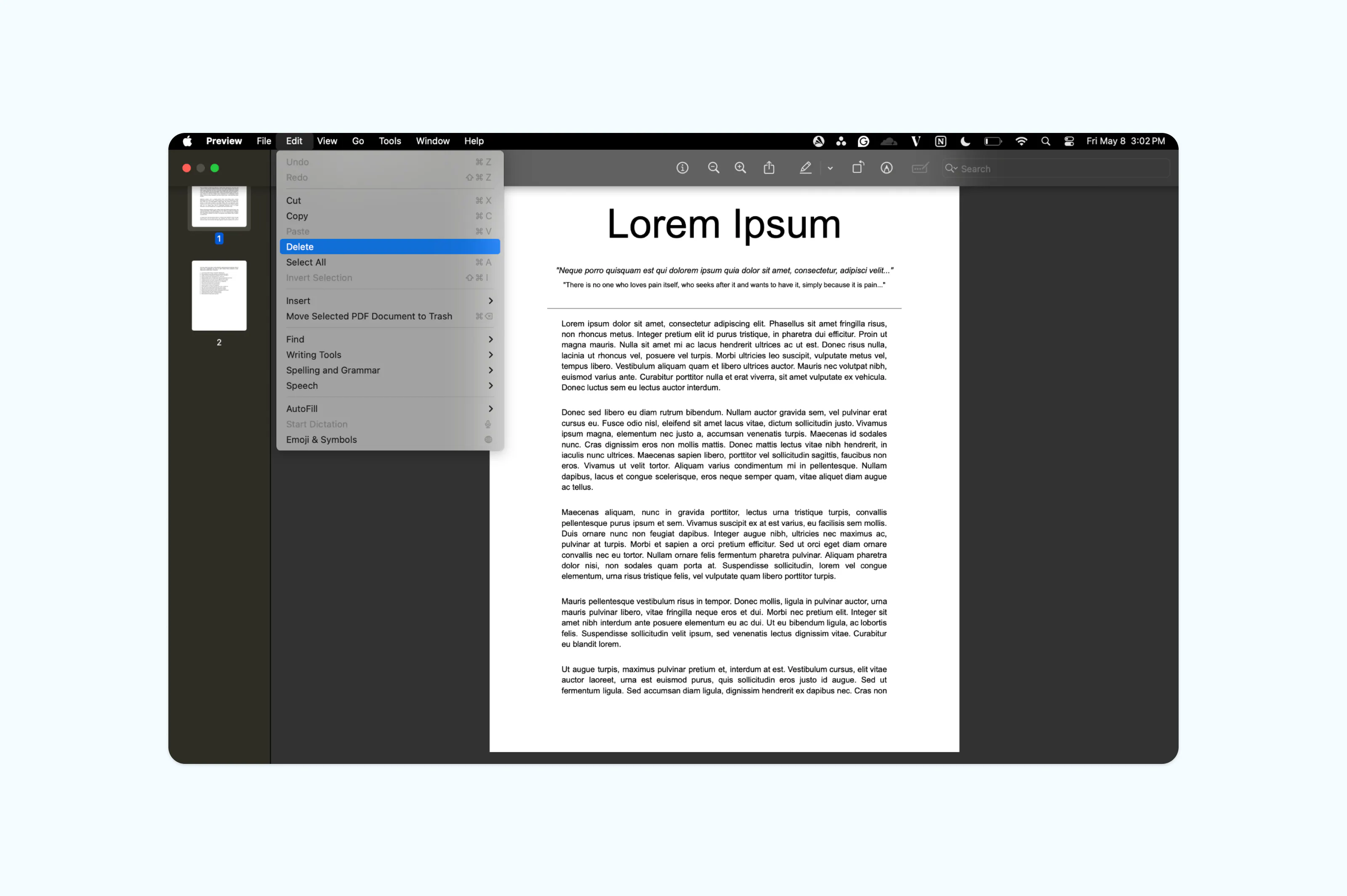 Deleting a page from a PDF using Preview on Mac
