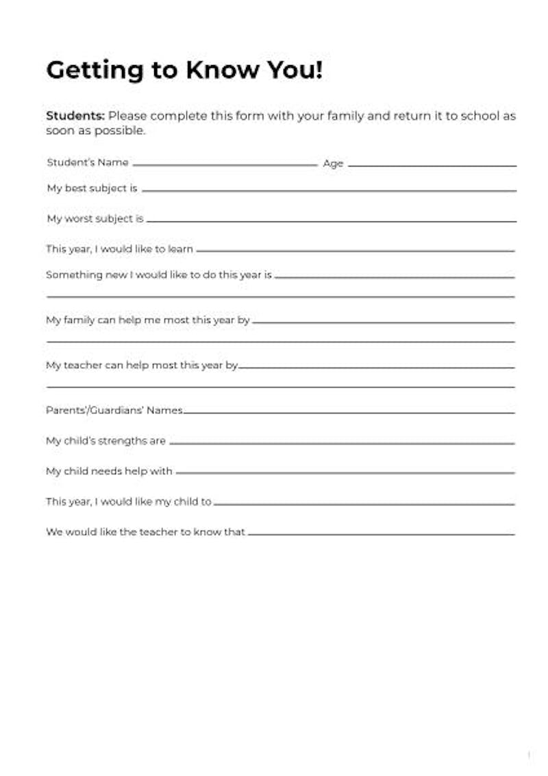 Student Profile Form Template