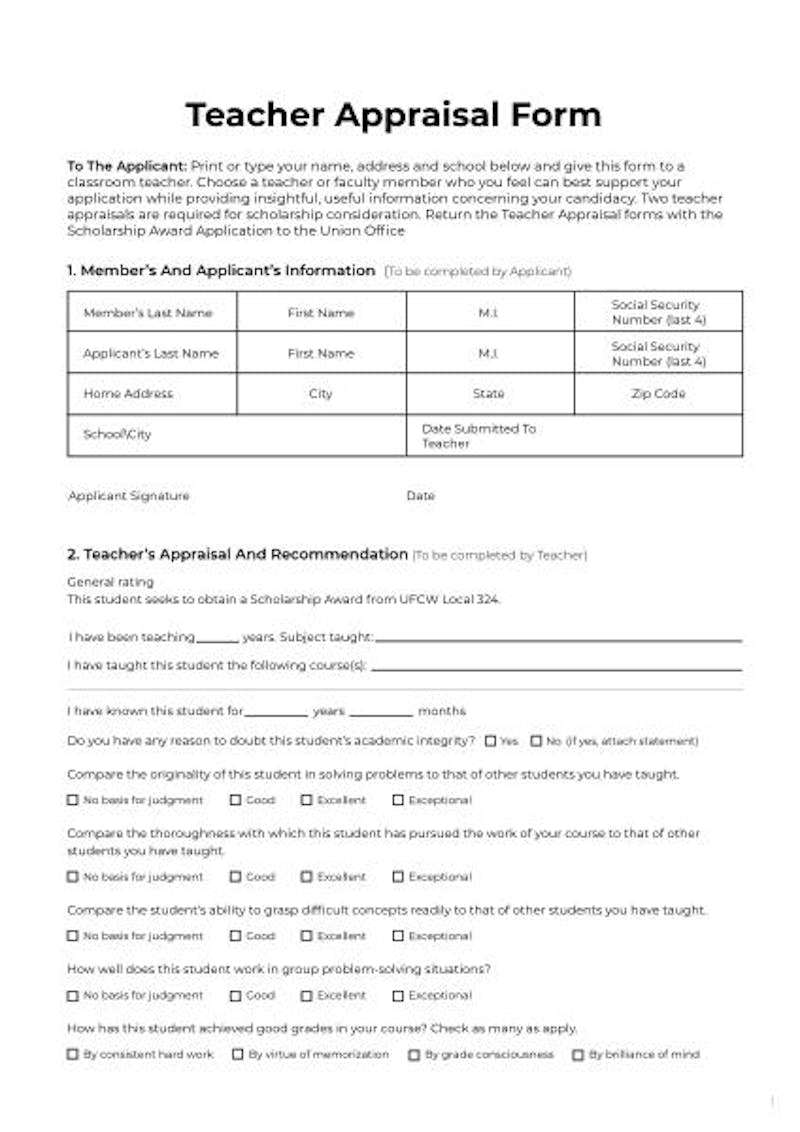 Self Appraisal Form for Teachers