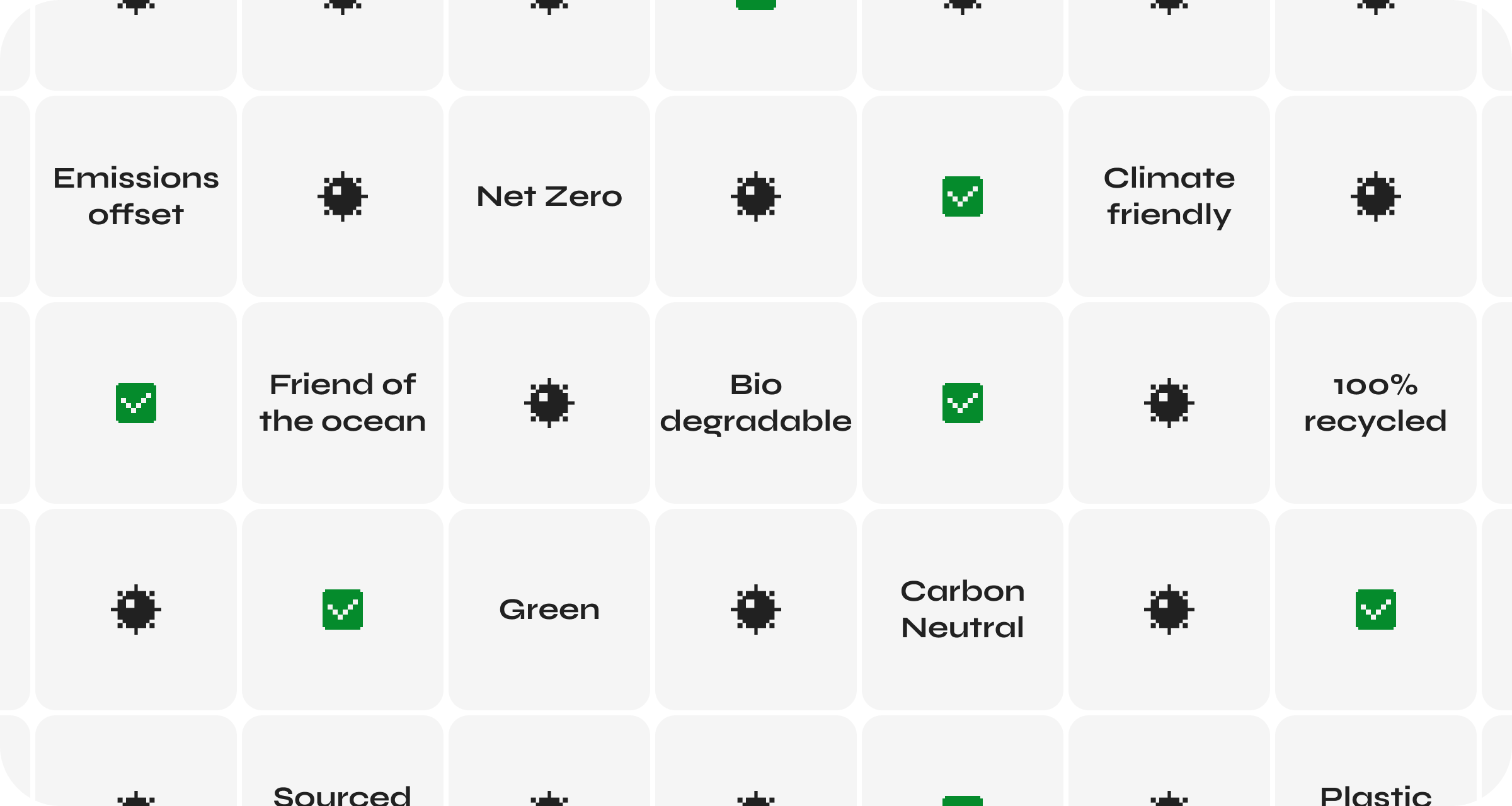 Minesweeper grid with the green claims: net zero, climate friendly, carbon neutral, green, biodegradable