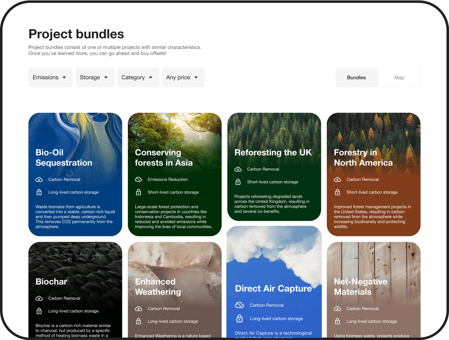 Lune dashboard showing project bundles