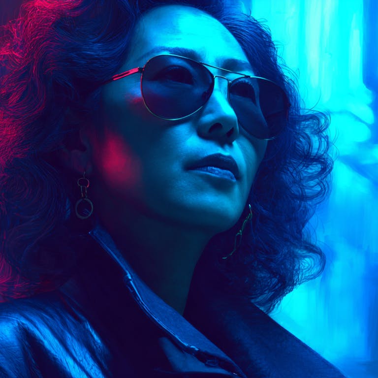 40_year_old_female_asian_investor_in_blue_neon