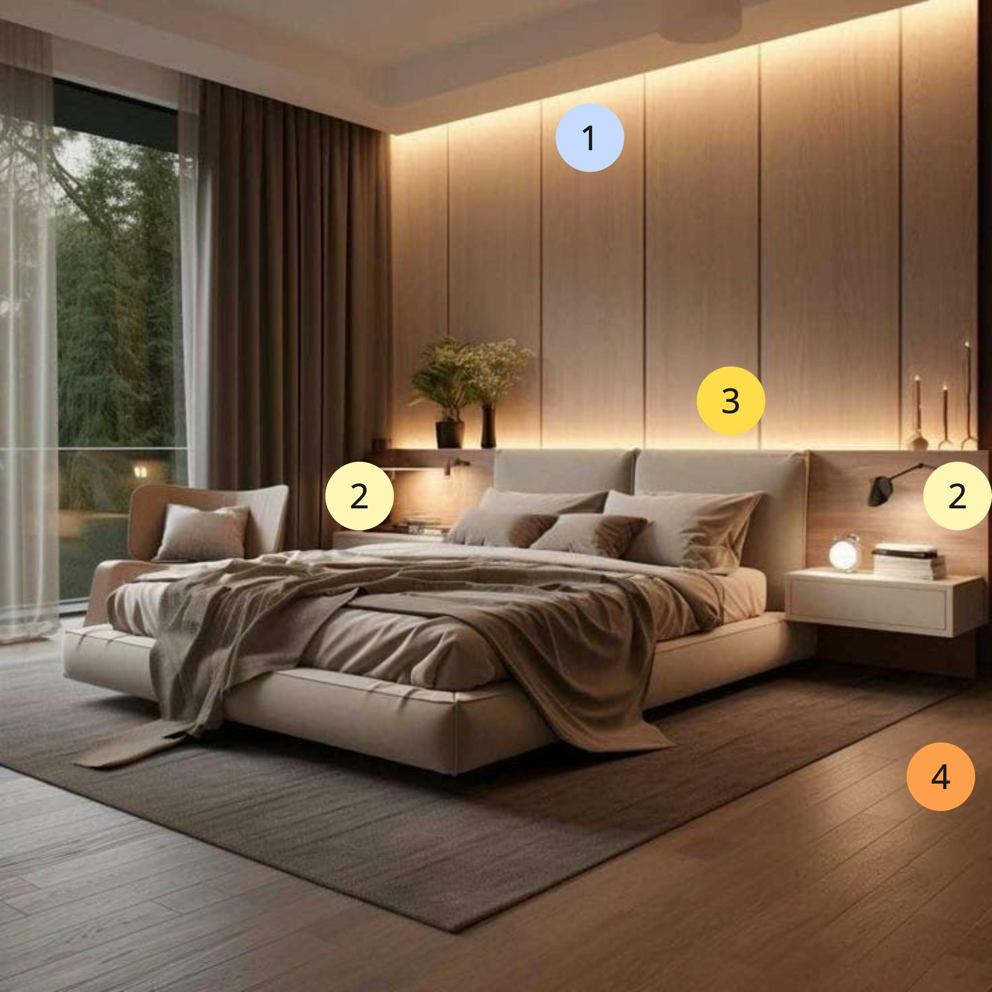 Bedroom lighting plan with layers
