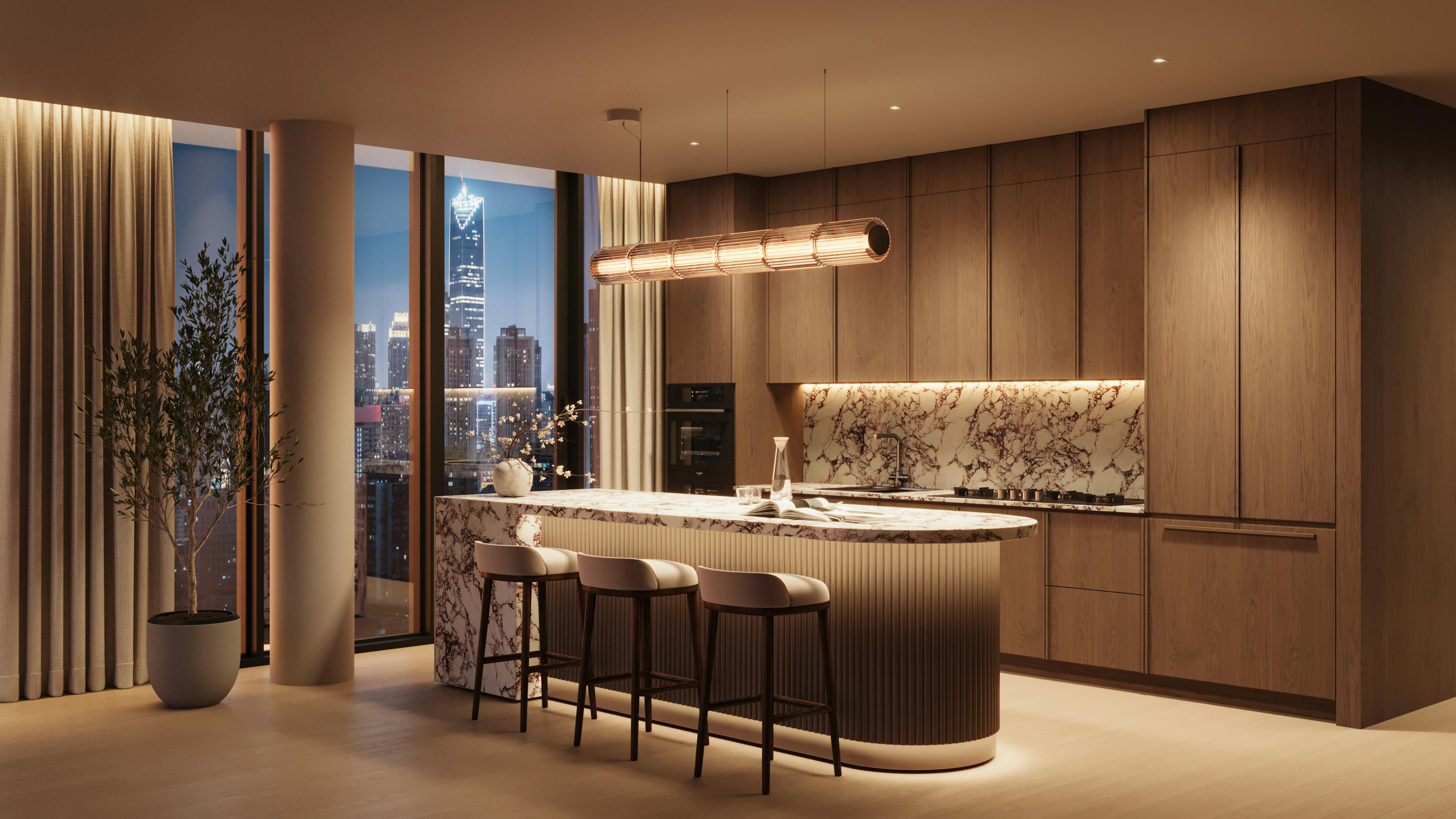 Williamsburg condo evening with rich ambiance and excellent lighting