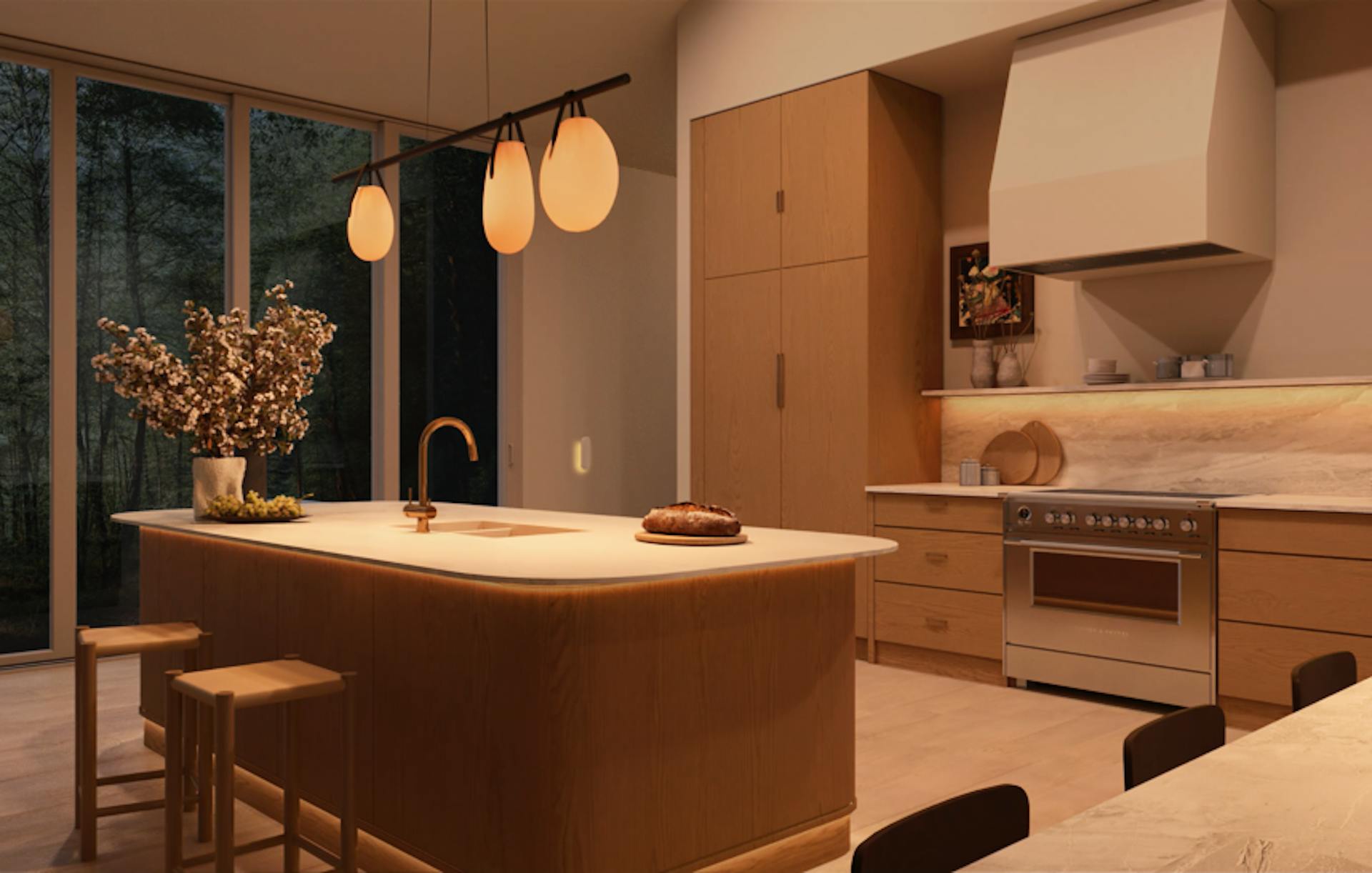 Kitchen with rich layers of light for comfort