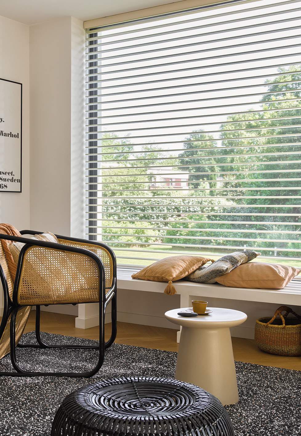 White Silhouette® blinds on a large window 