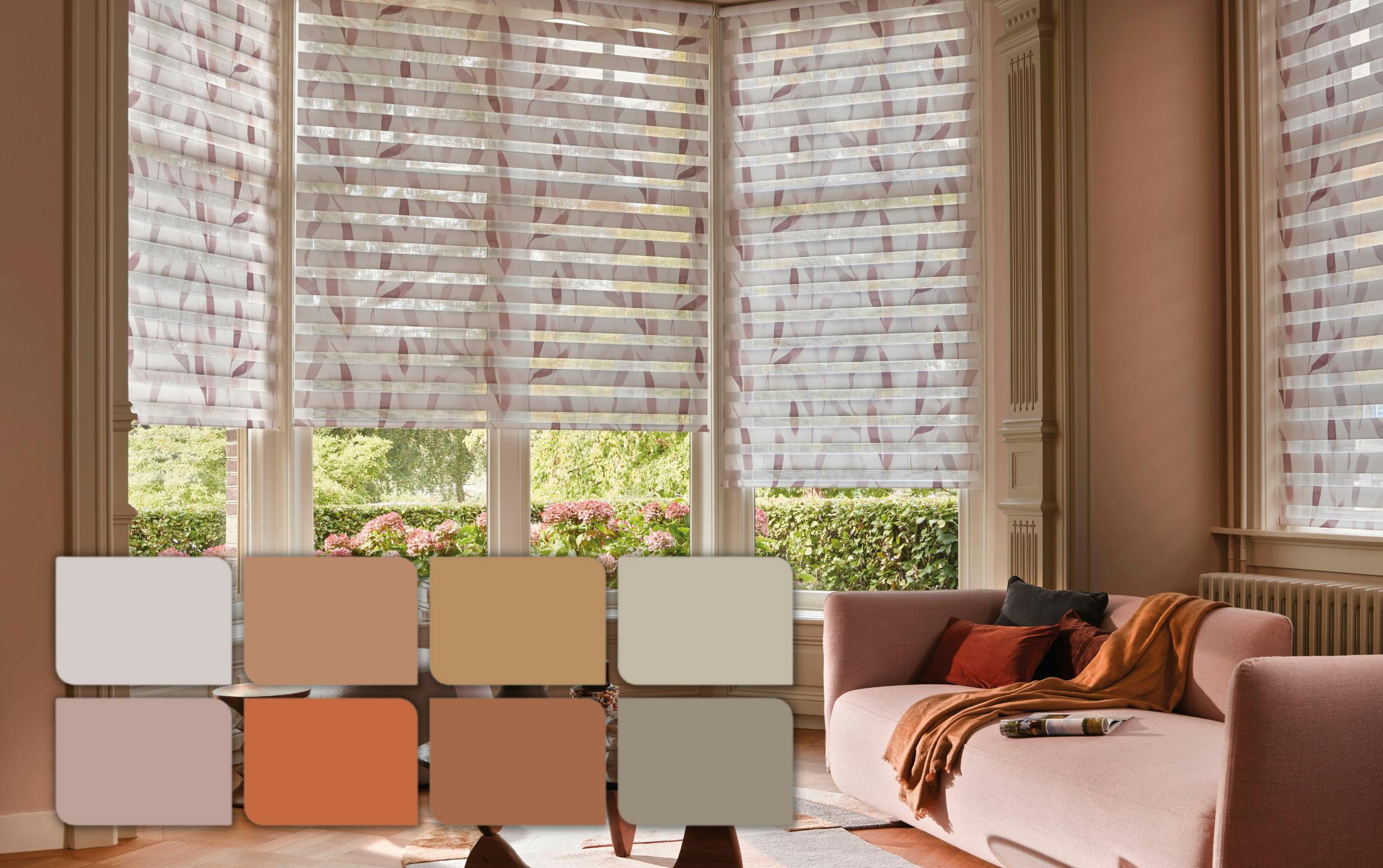 Living room with Duo roller binds Dulux Sweet Embrace 