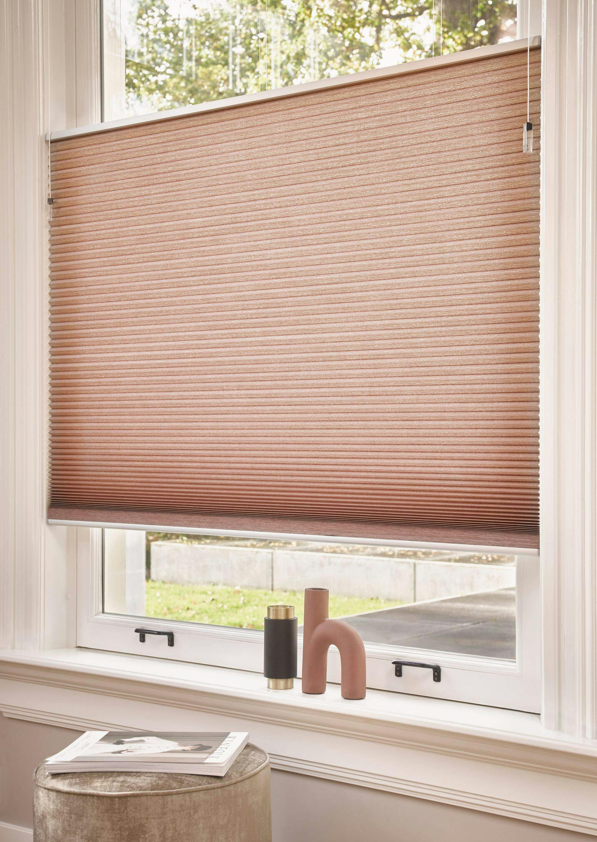 standard window with pink Duette® blinds