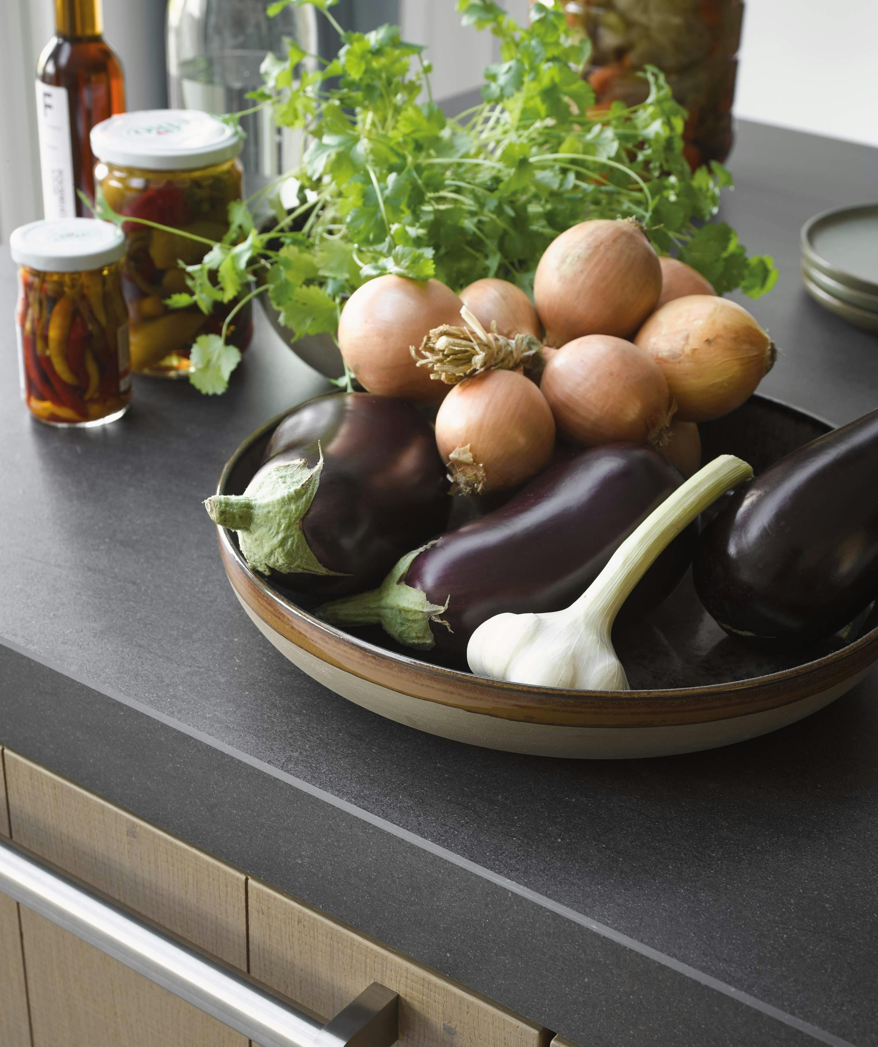 kitchen table with vegetables