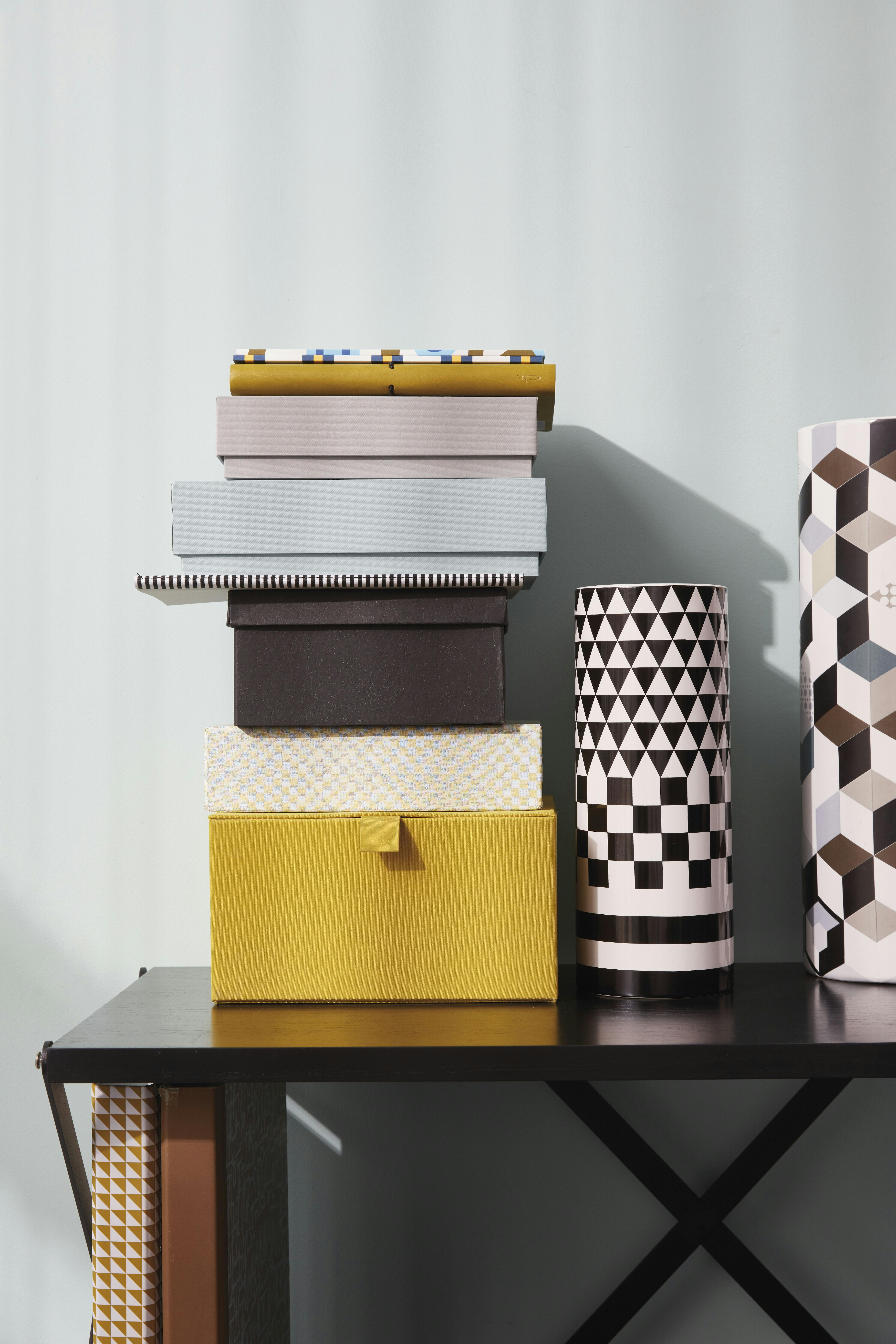 living room side table with colorful storage boxes