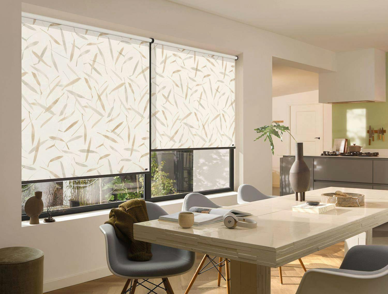 kitchen with white roller blind 