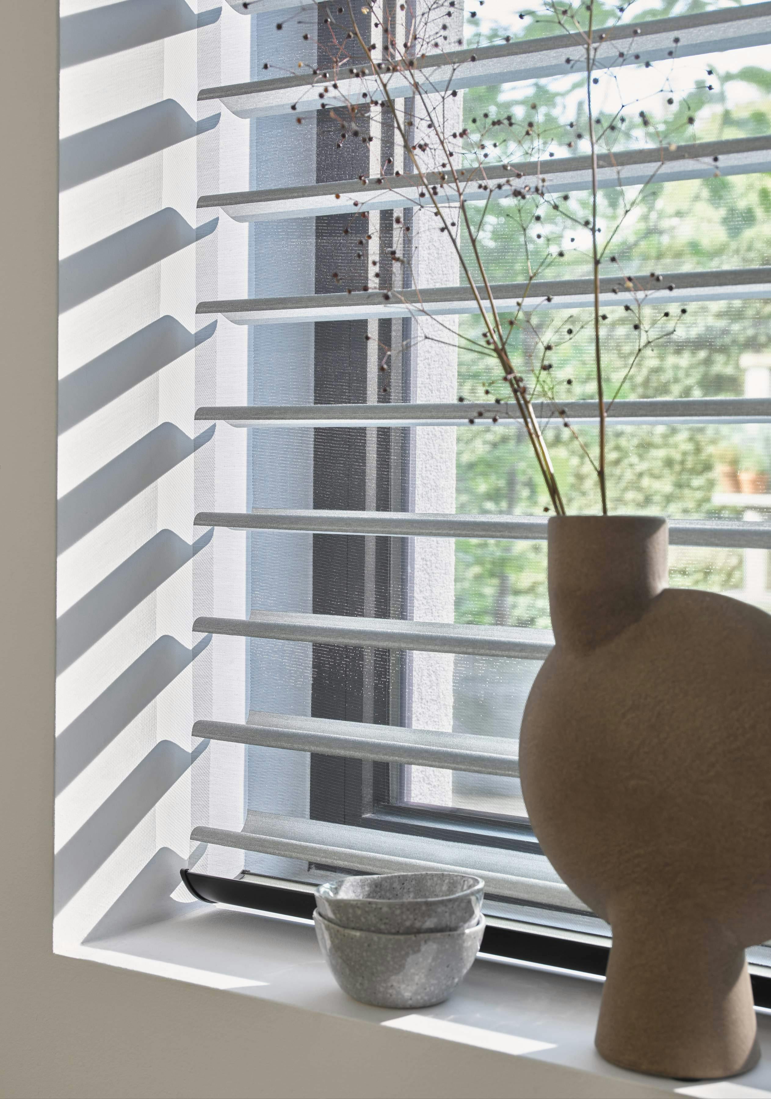 View of white Silhouette® shades on a standard window
