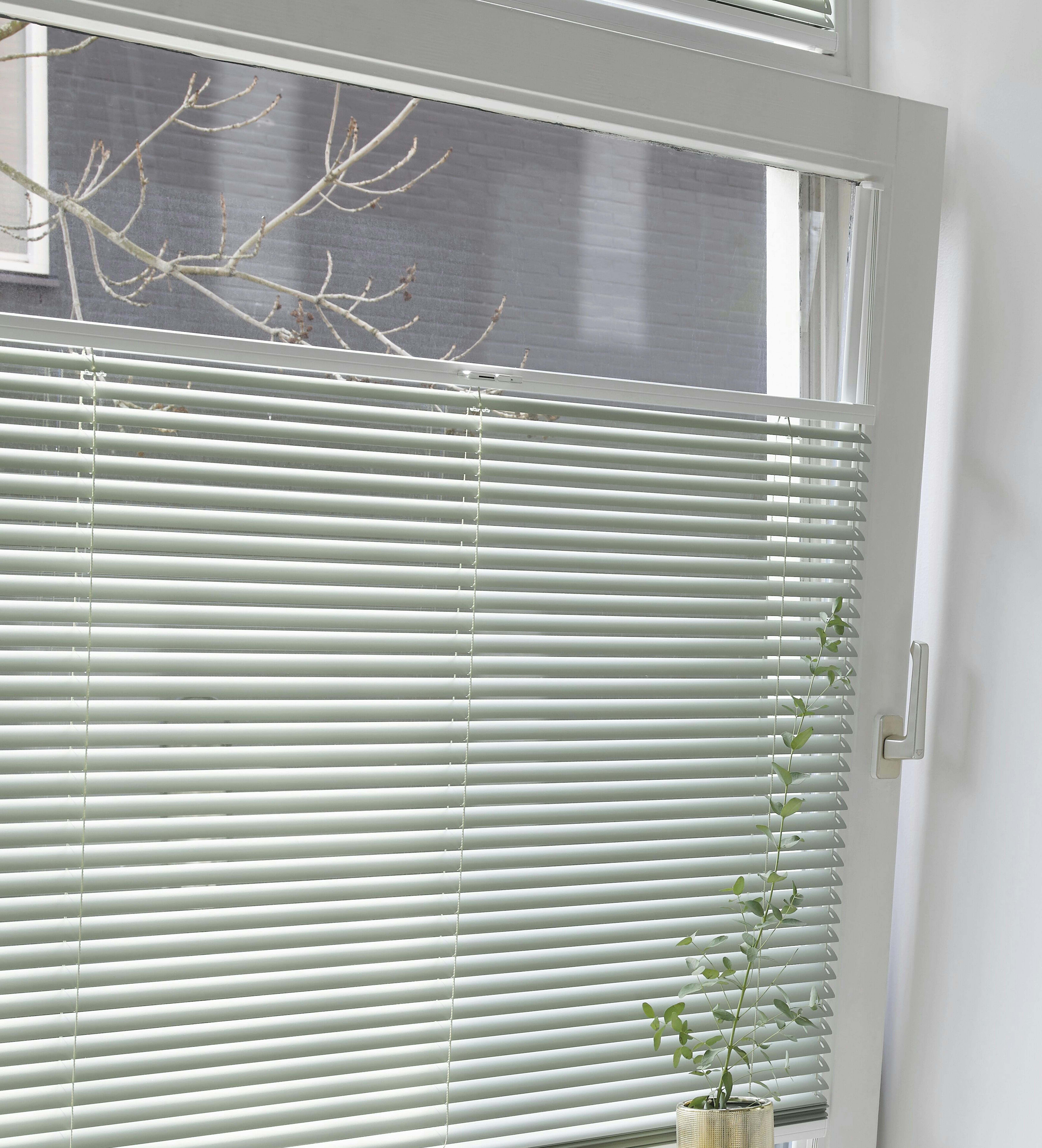 Stores vénitiens verts pour fenêtres oscillo-battantes