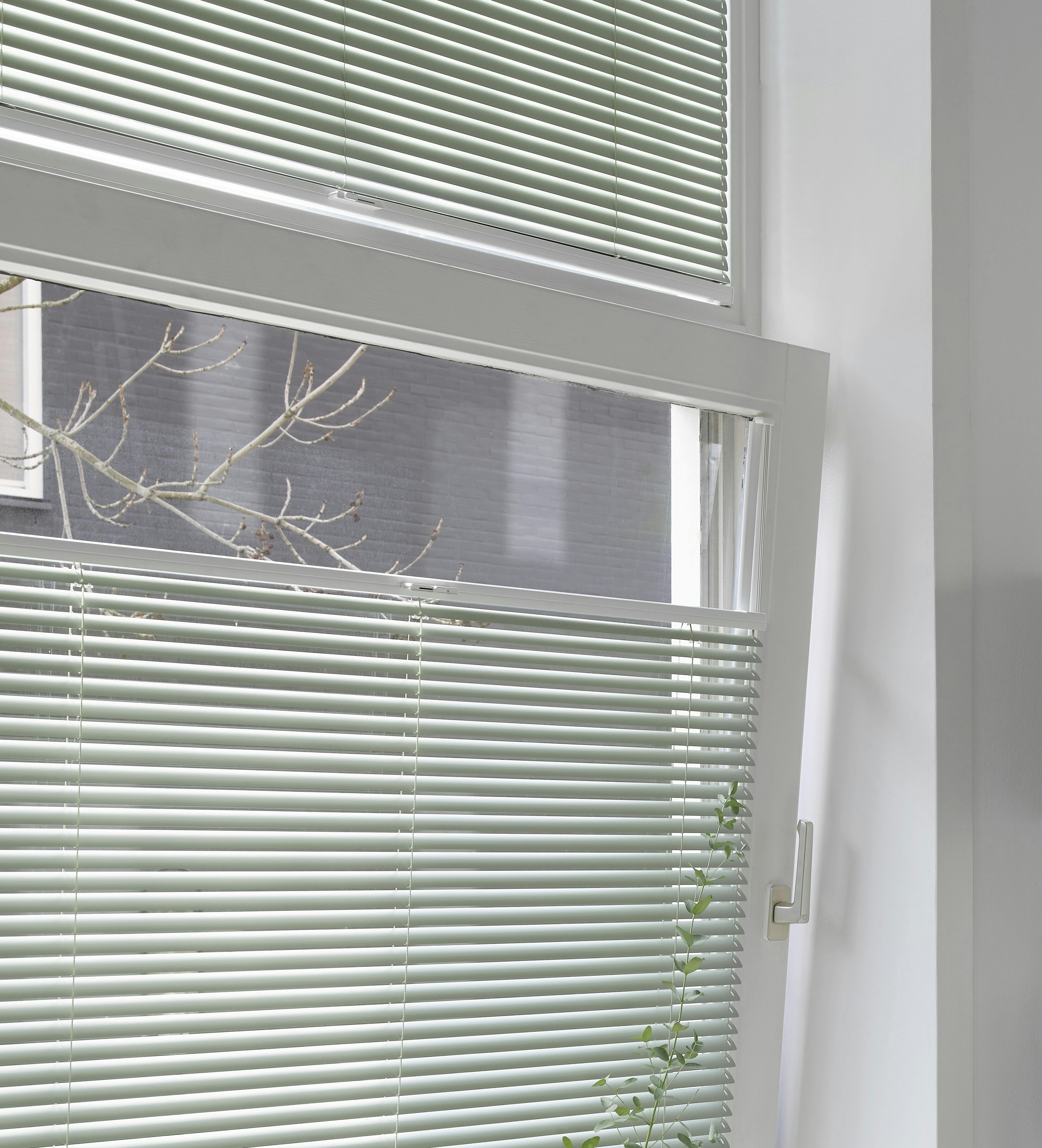 Gröna persienner i vippfönster