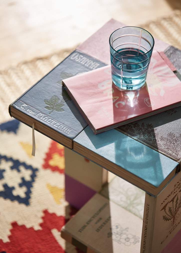 Living room side table with books