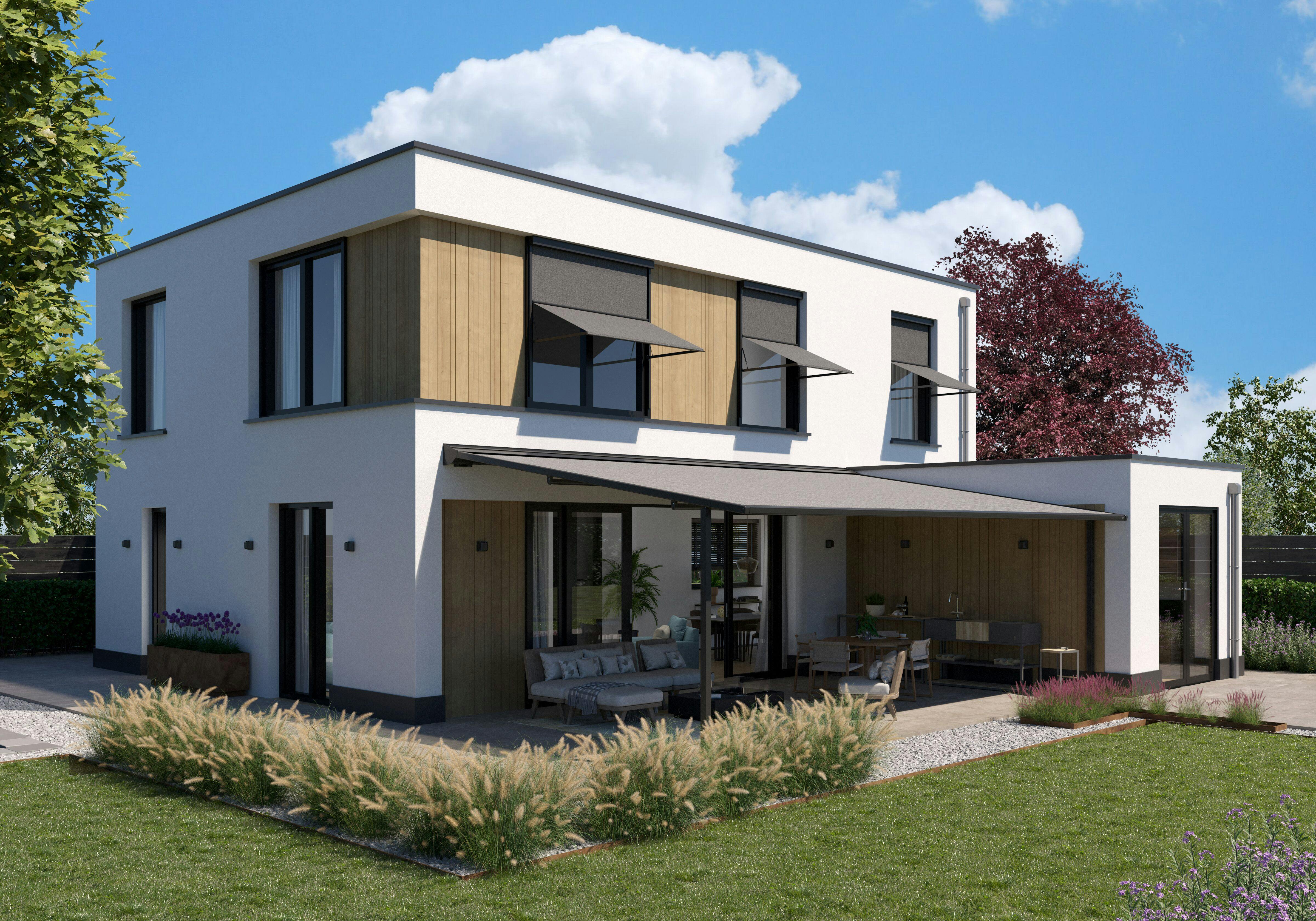 Modern wit huis met luifels