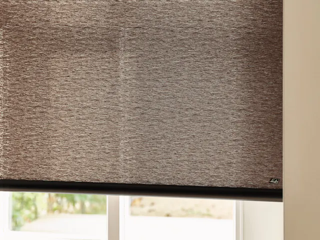 Closeup of brown roller blinds