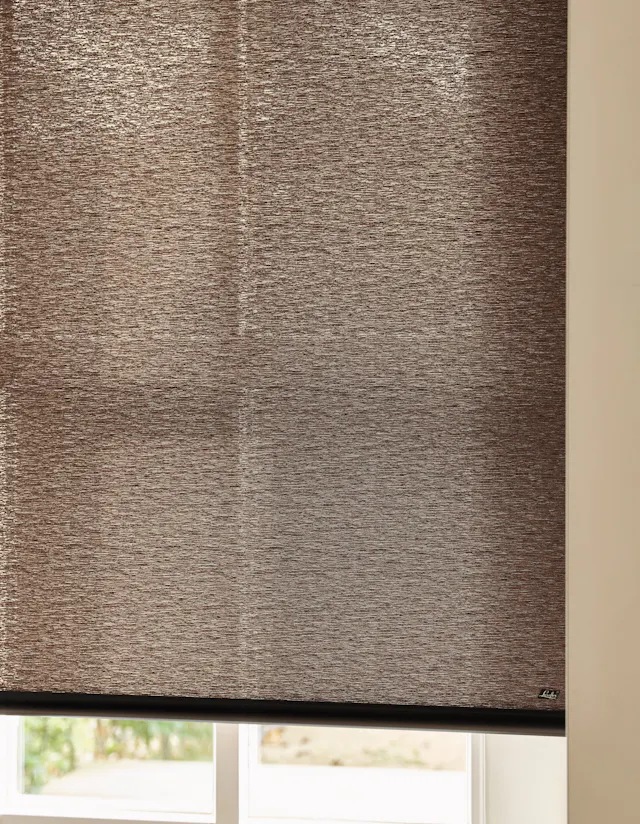Closeup of brown roller blinds