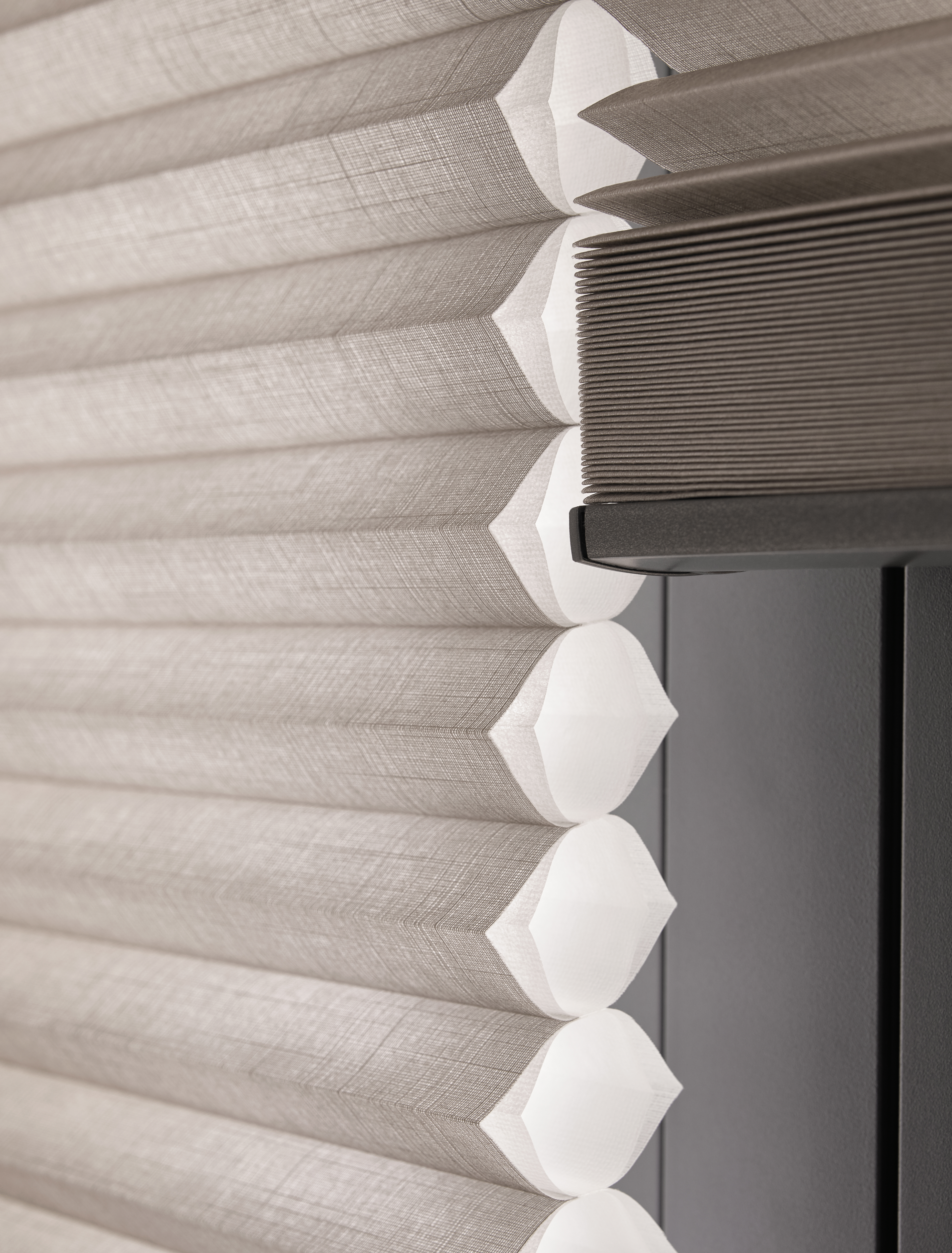 Closeup of architella grey duette shades 