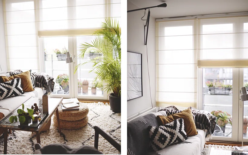 Kremfargede liftgardiner