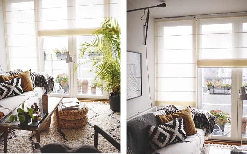 Kremfargede liftgardiner