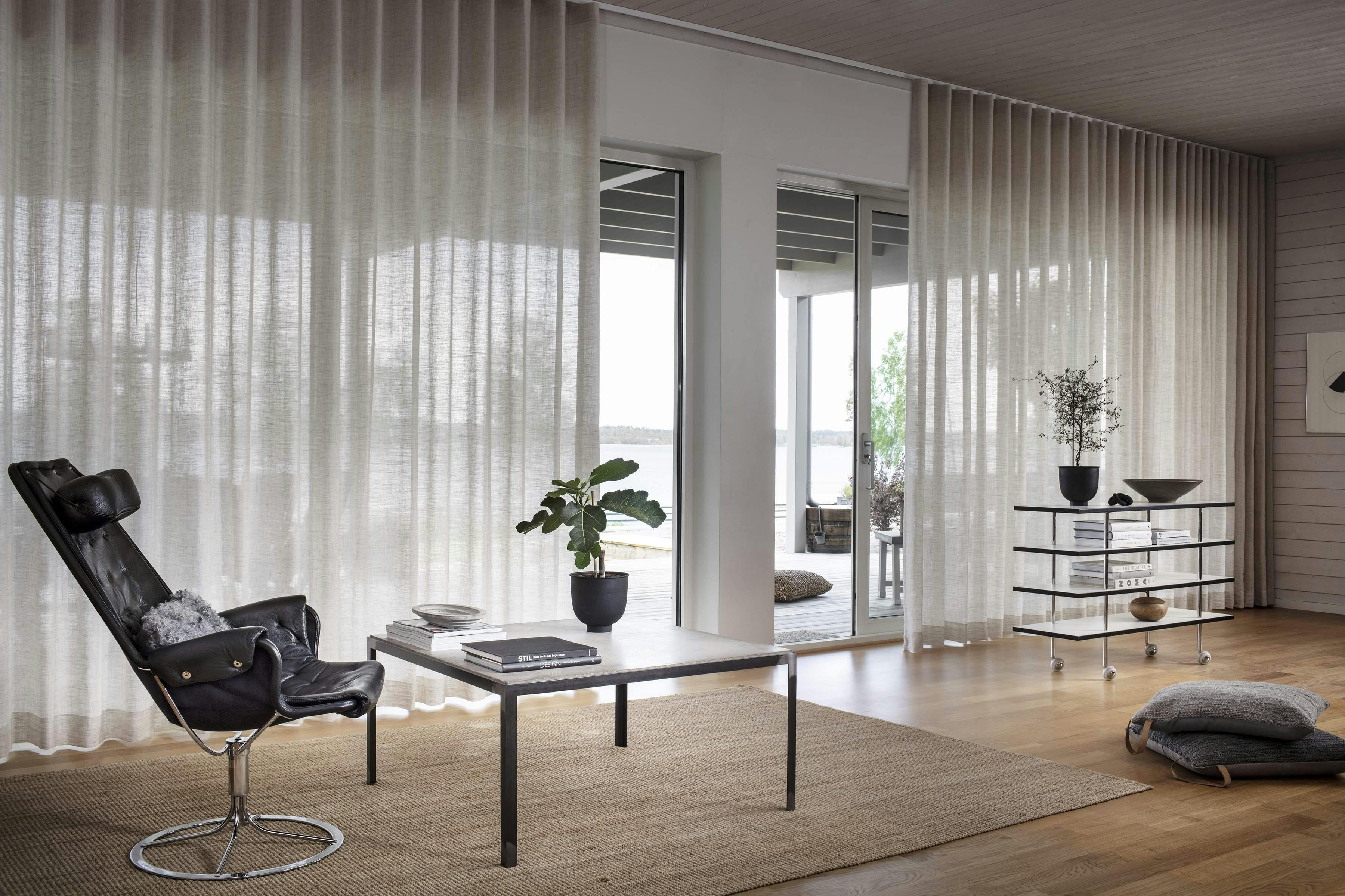 Beige curtains in a modern living room