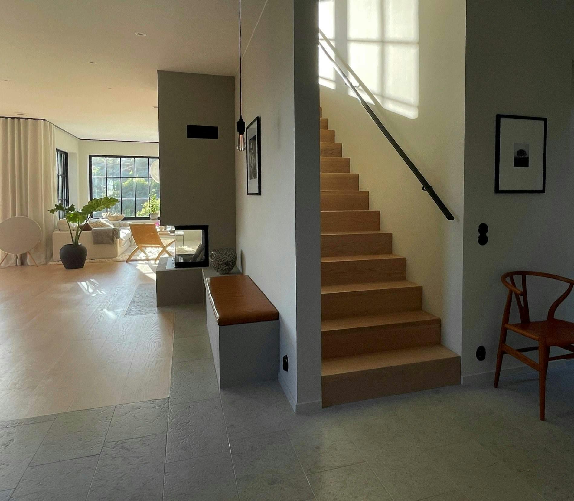 Modern villa house with white curtains