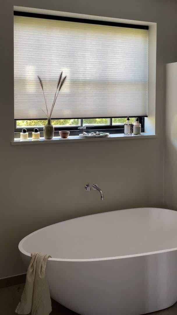 Cream duette shades in a modern bathroom