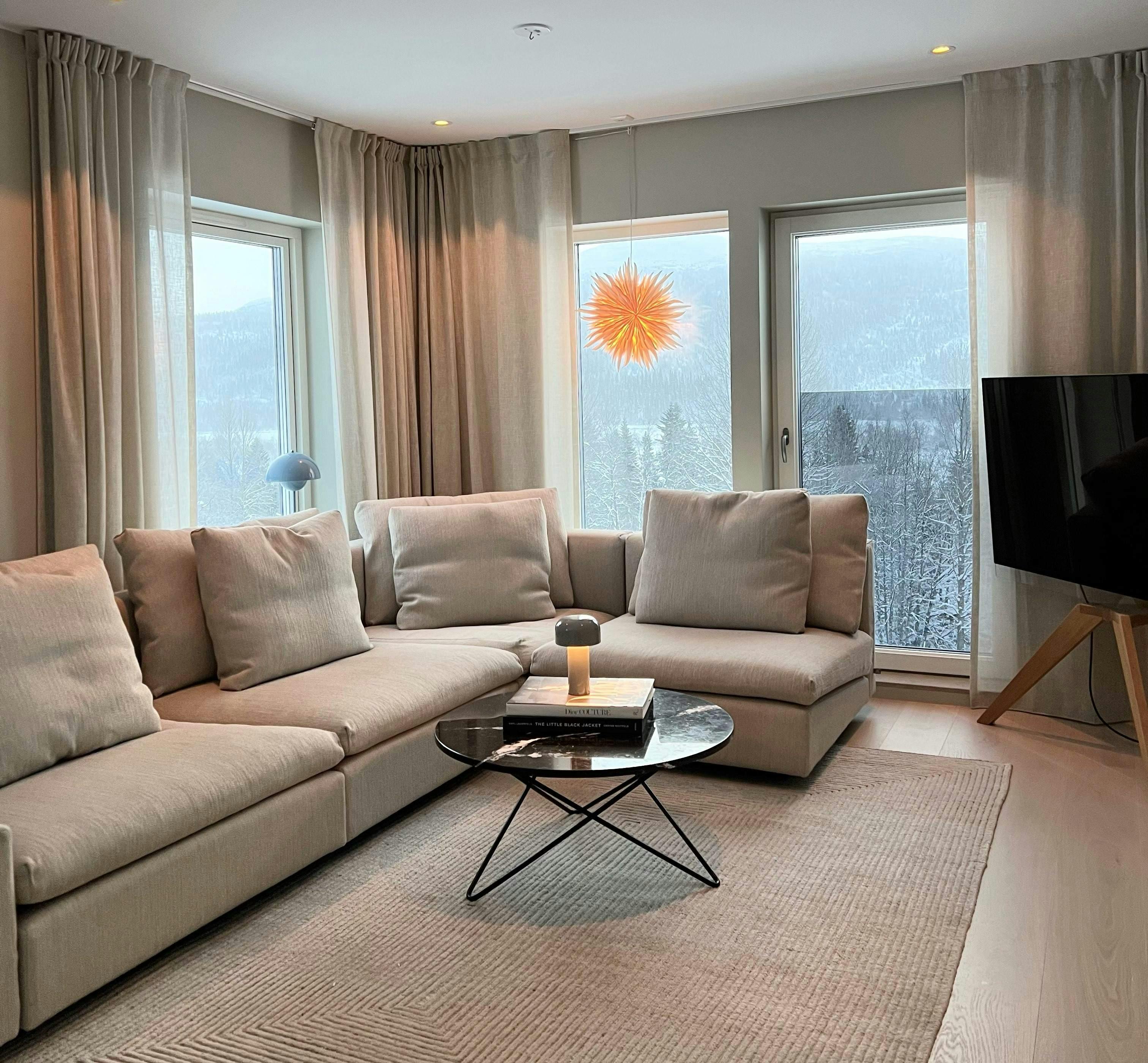 Cream curtains in a living room