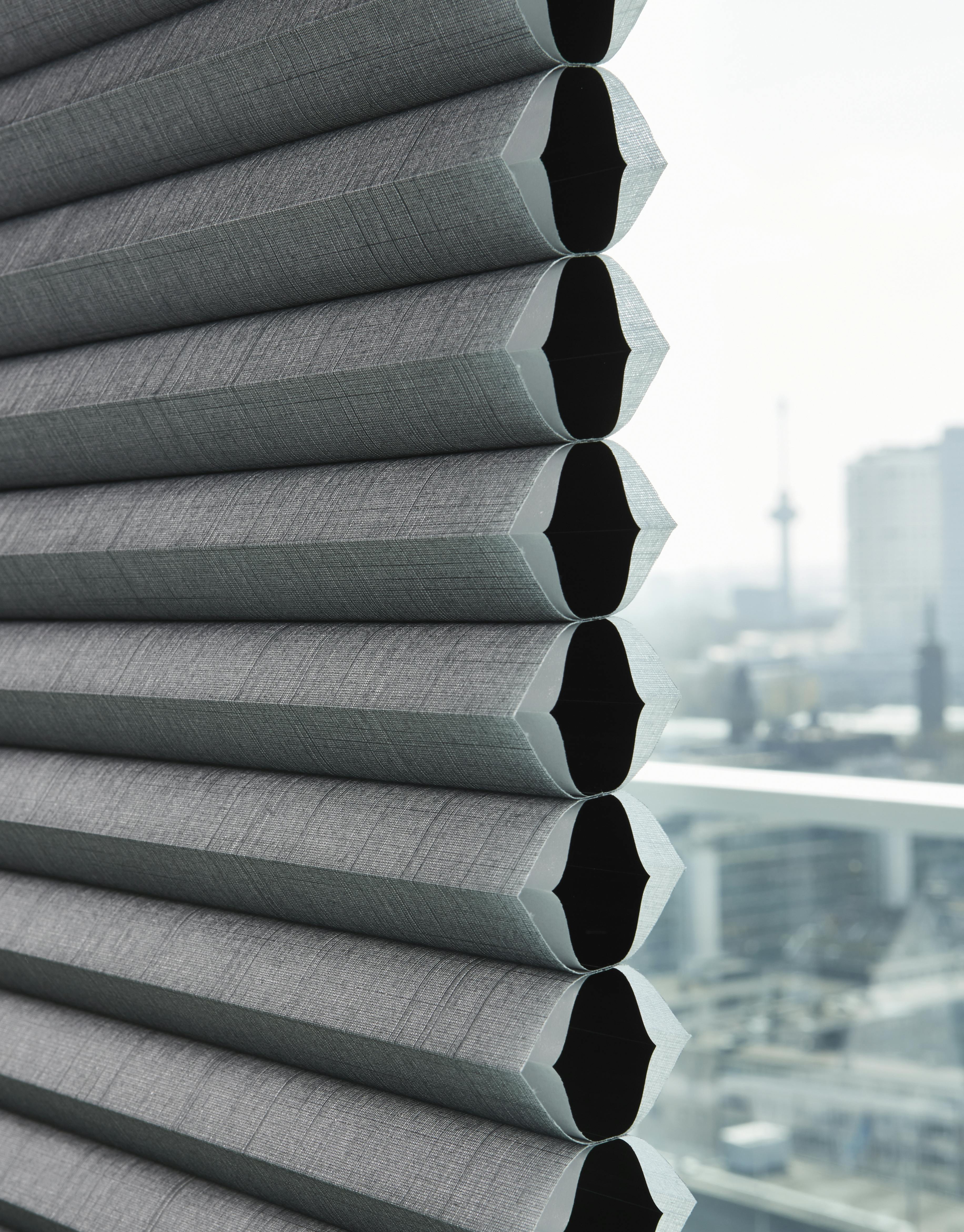 Closeup of grey Duette® Architella® blinds