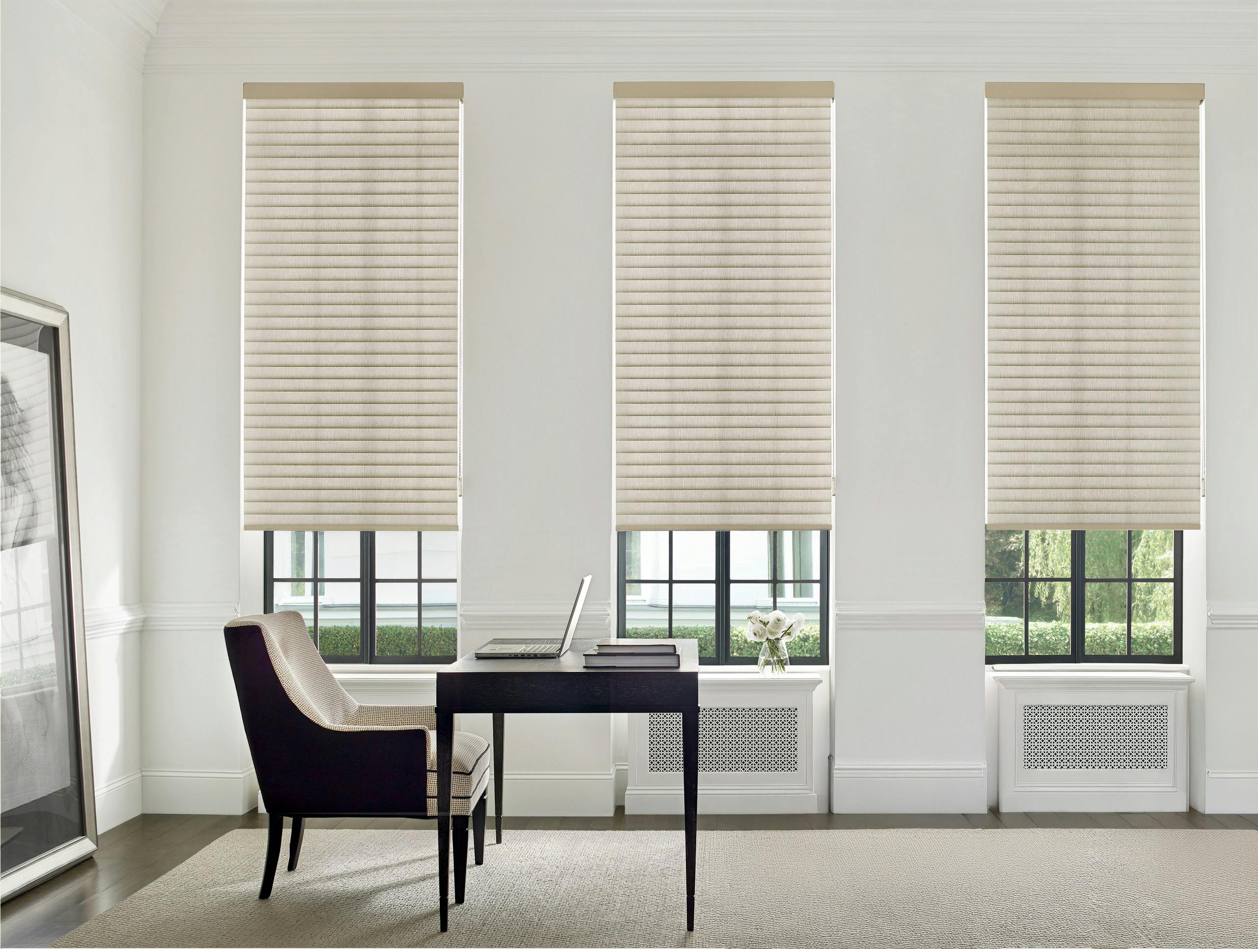 Cream Sonnette™ blinds in a home office