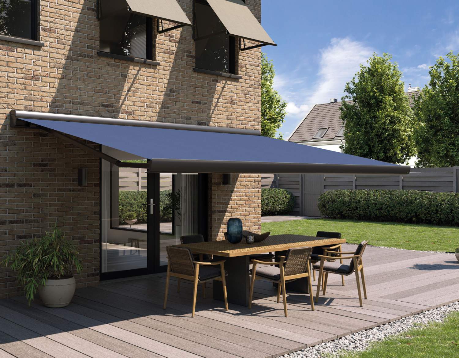 Awning in capri blue colour 