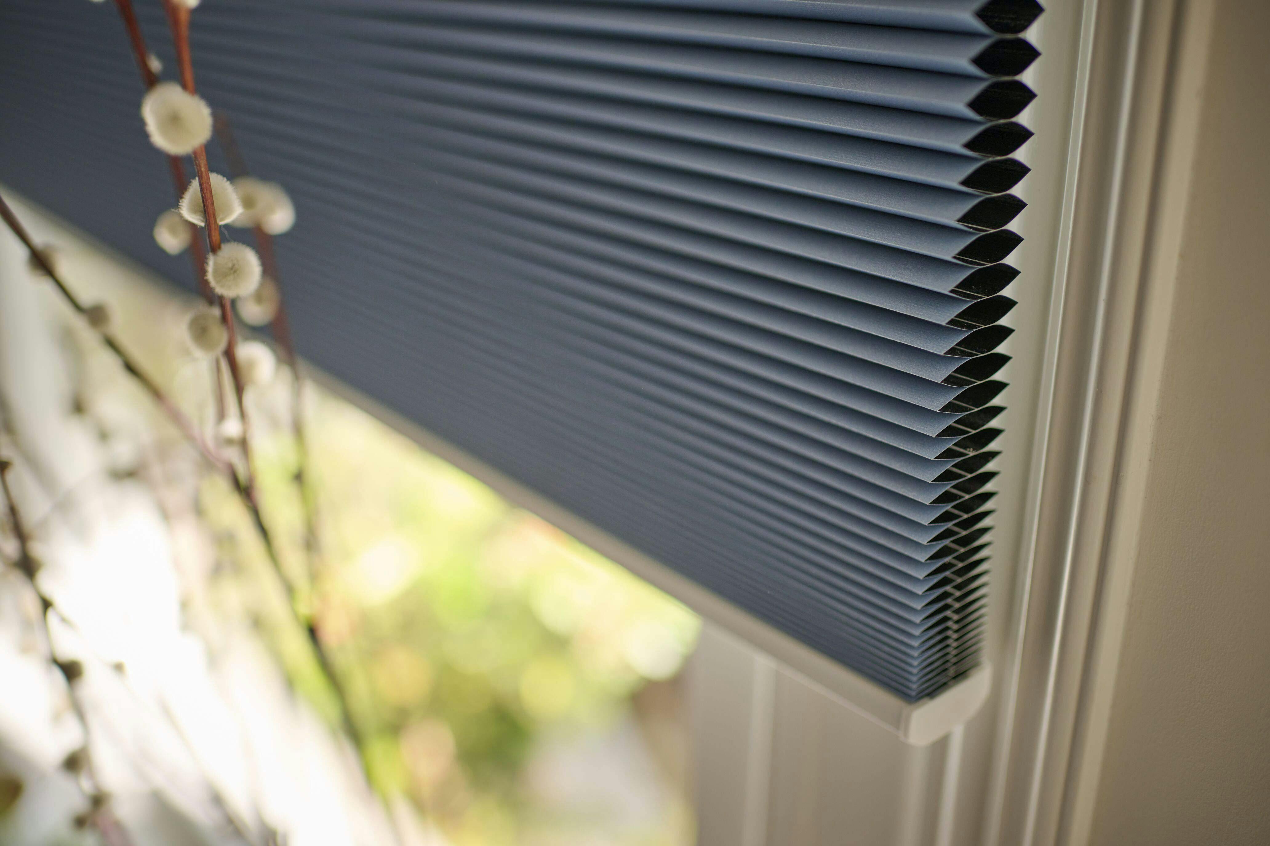 Closeup of blue duette shades 