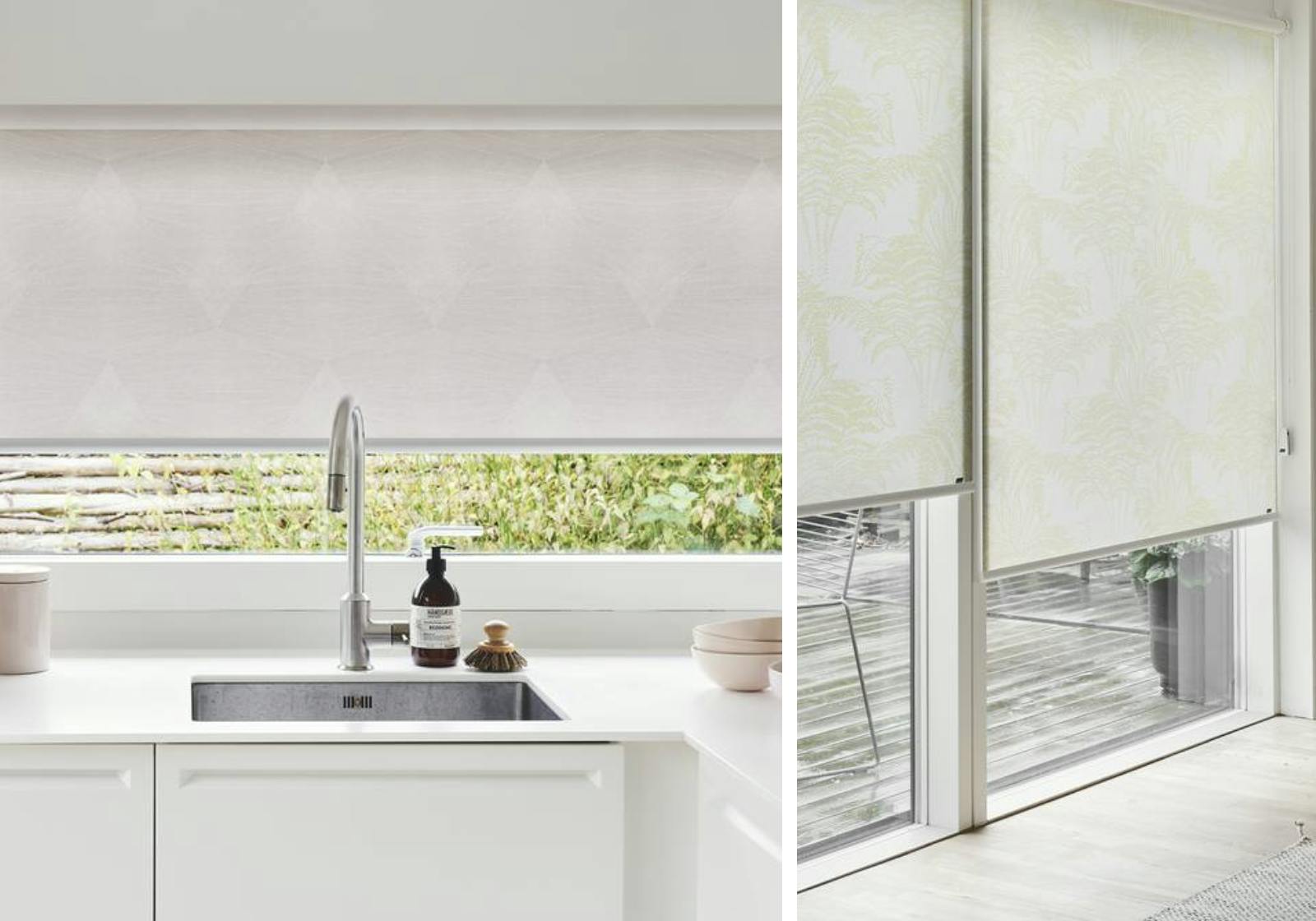 rullegardin i hvid og lys pastel og rullegardin i hvid og gul