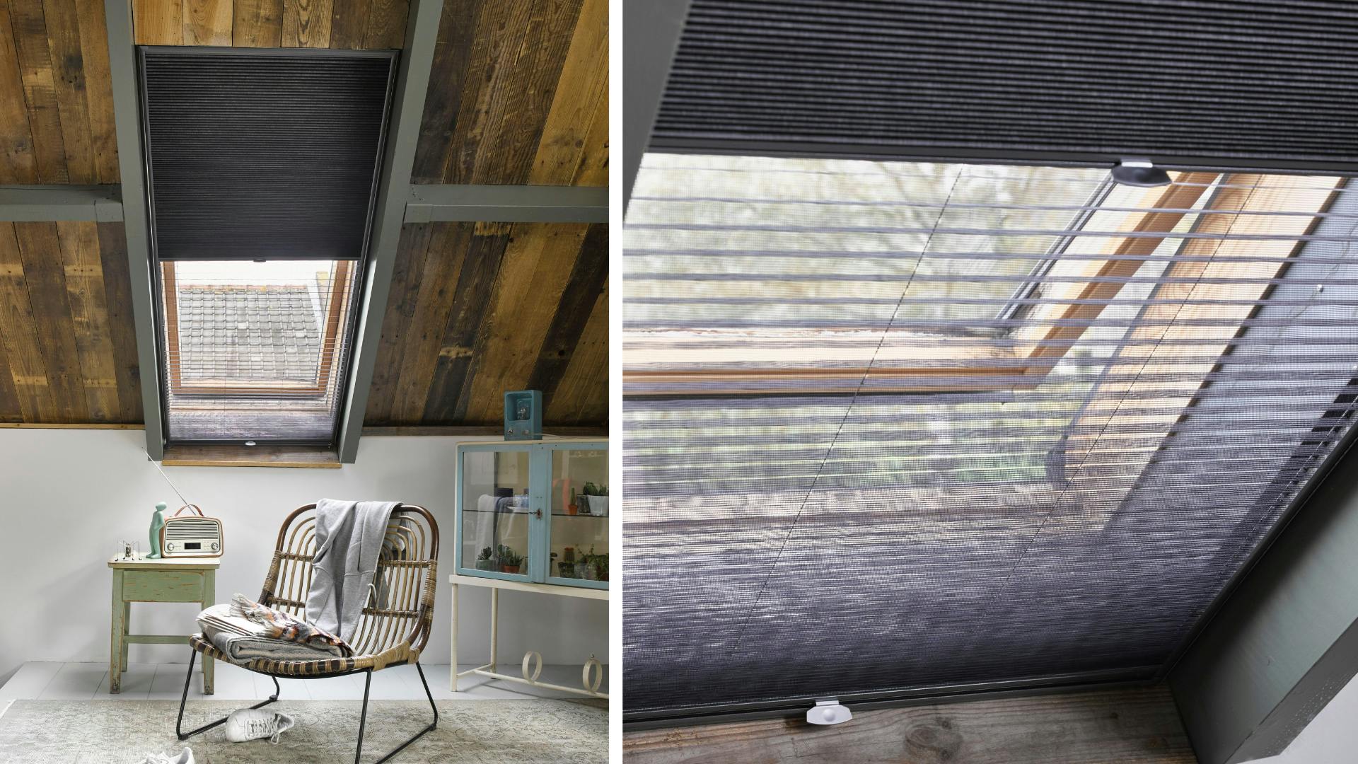 Plissé horrengaas (Melby) voor een dakraam