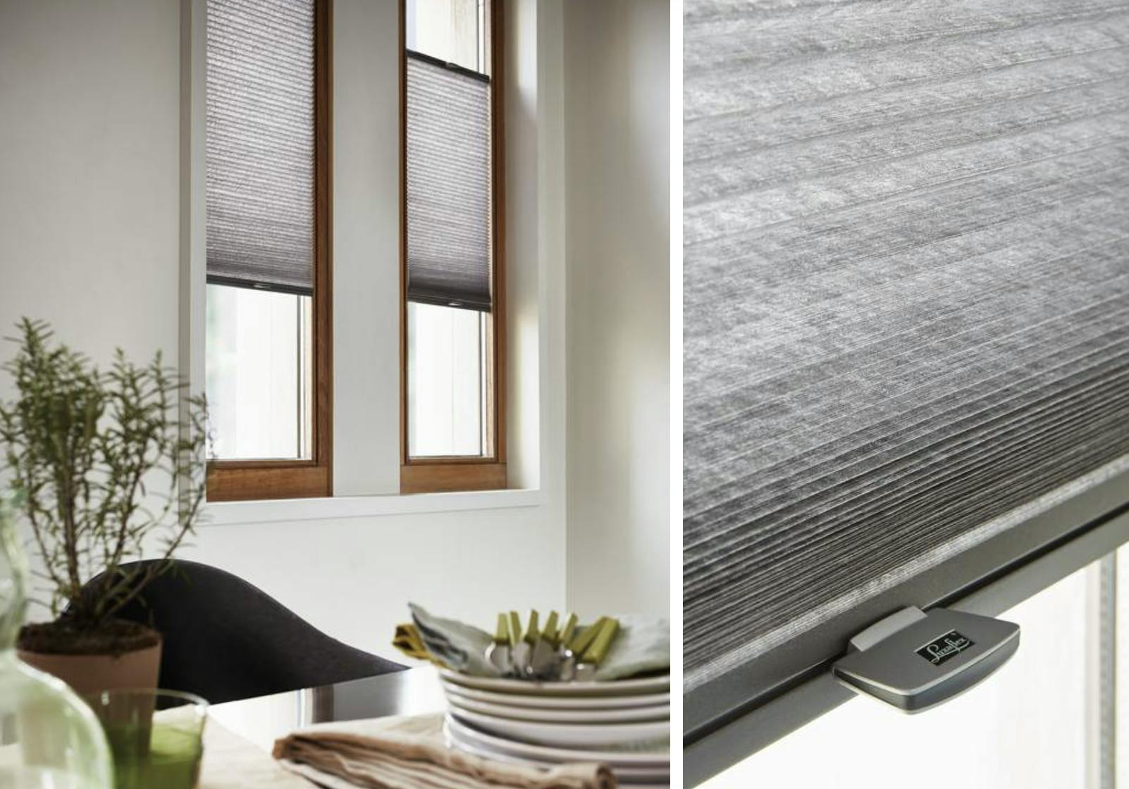 Indret bæredygtigt med Duette® gardiner og vævet Eternity - Close up af Eternity, et væv som er lavet af 40% genanvendt plast