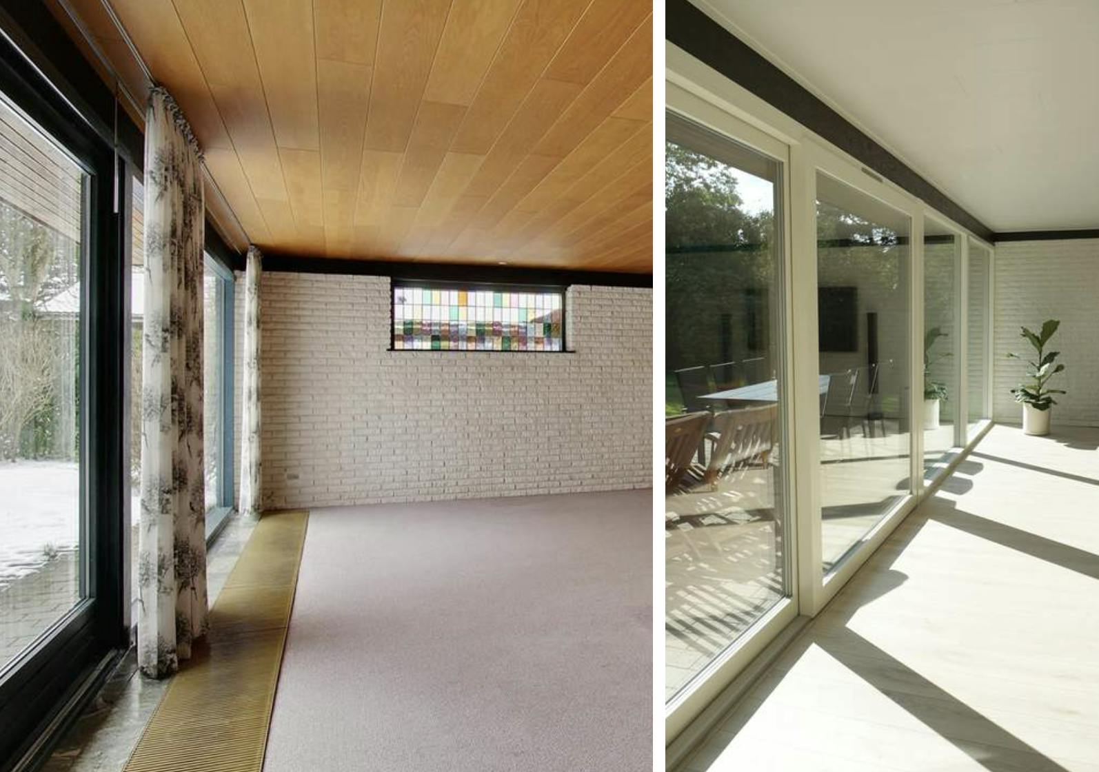 Stuen inden renovering. - Vinduespartiet uden gardiner ved indflytning.